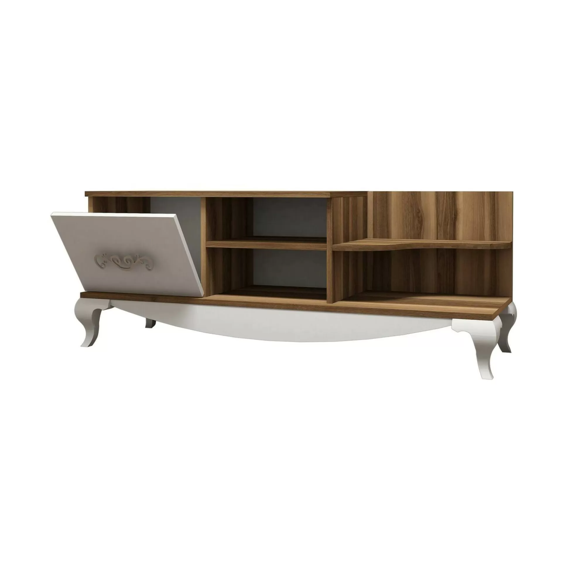Dmora Mobili Porta Tv<Mobile porta TV Assolo, 130x45h51 cm, Noce e Bianco