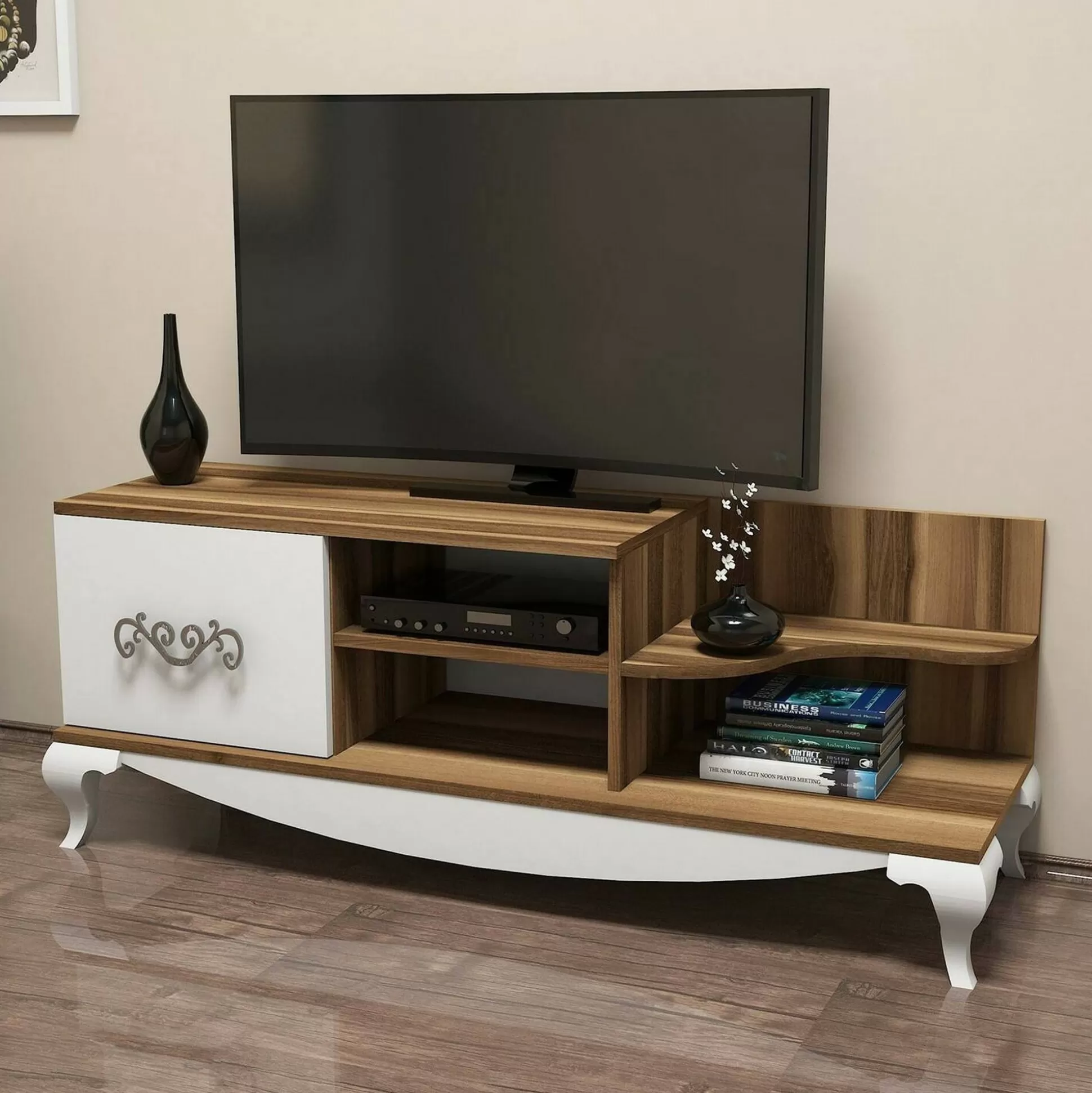Dmora Mobili Porta Tv<Mobile porta TV Assolo, 130x45h51 cm, Noce e Bianco