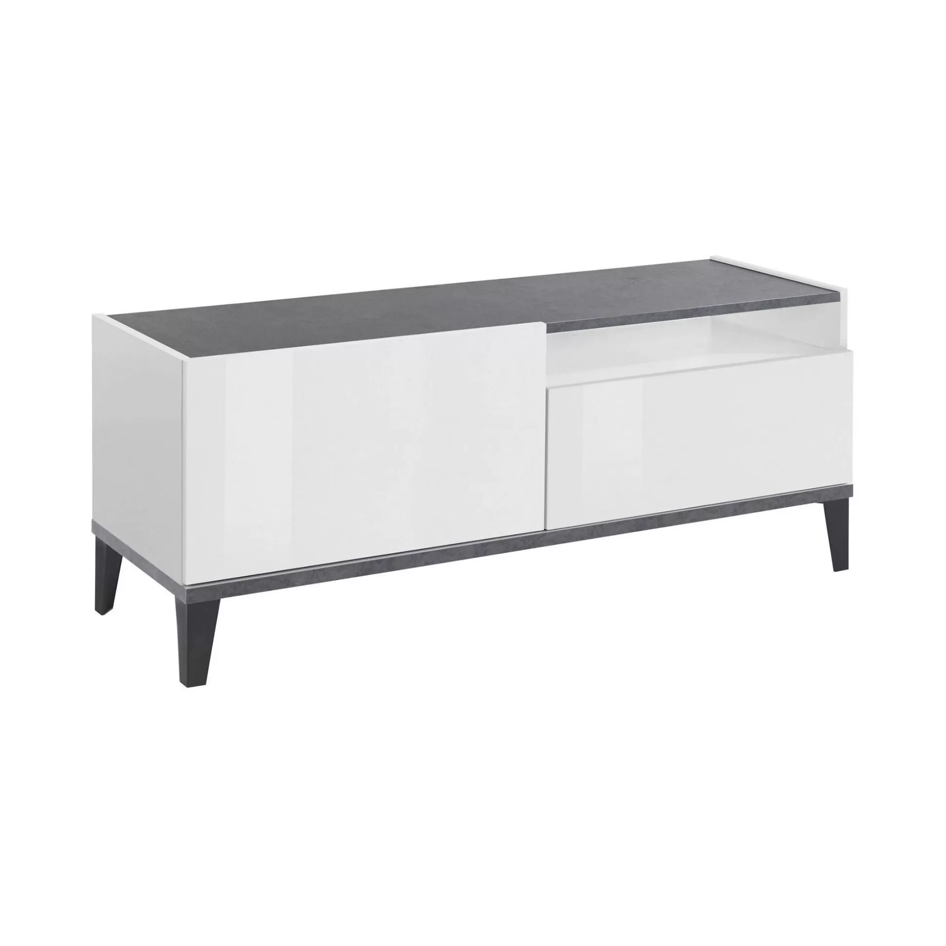 Dmora Mobili Porta Tv<Mobile porta TV Atris, cm 120x40h47, Bianco lucido e Ardesia