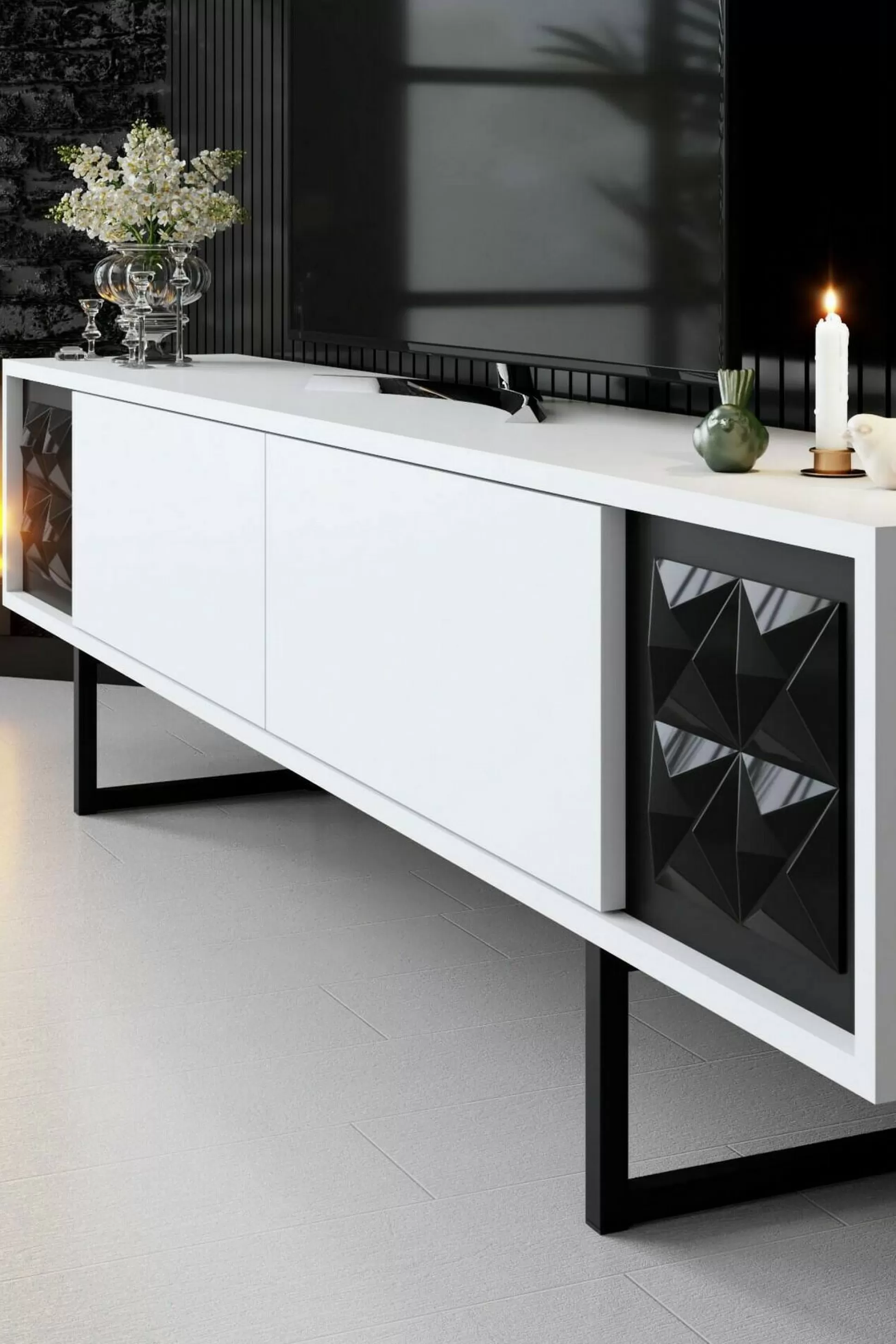 Dmora Mobili Porta Tv<Mobile porta TV Axa, 180x30h48 cm, Bianco e Nero