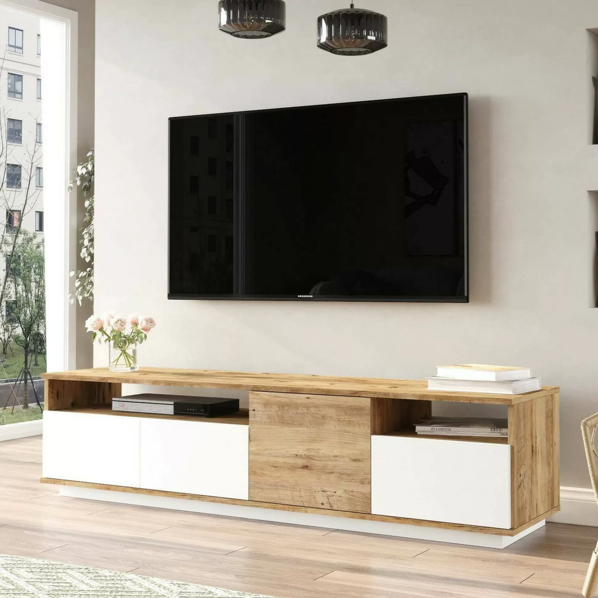 Dmora Mobili Porta Tv<Mobile porta TV Axi, 180x45h45 cm, Quercia e Bianco