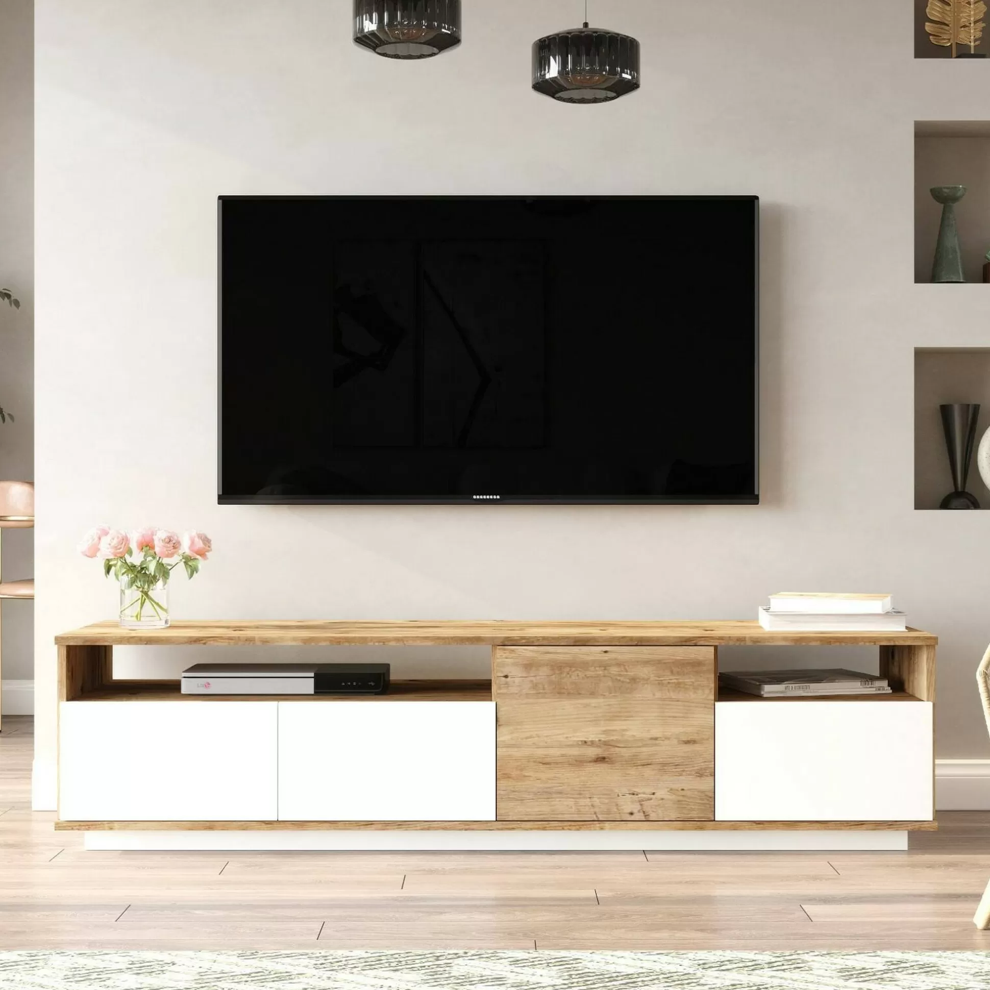 Dmora Mobili Porta Tv<Mobile porta TV Axi, 180x45h45 cm, Quercia e Bianco