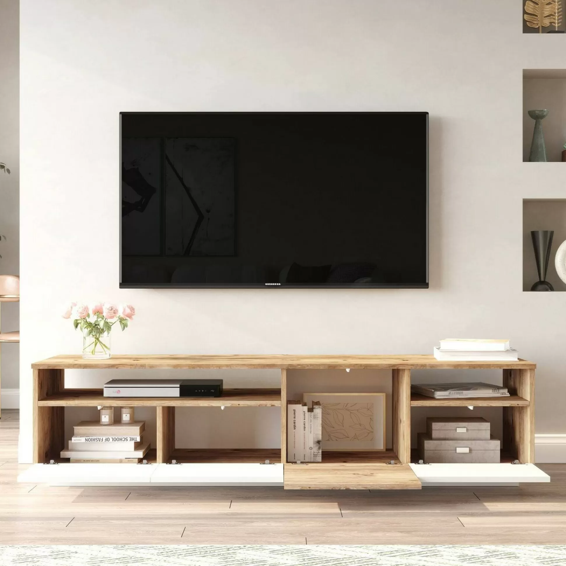Dmora Mobili Porta Tv<Mobile porta TV Axi, 180x45h45 cm, Quercia e Bianco
