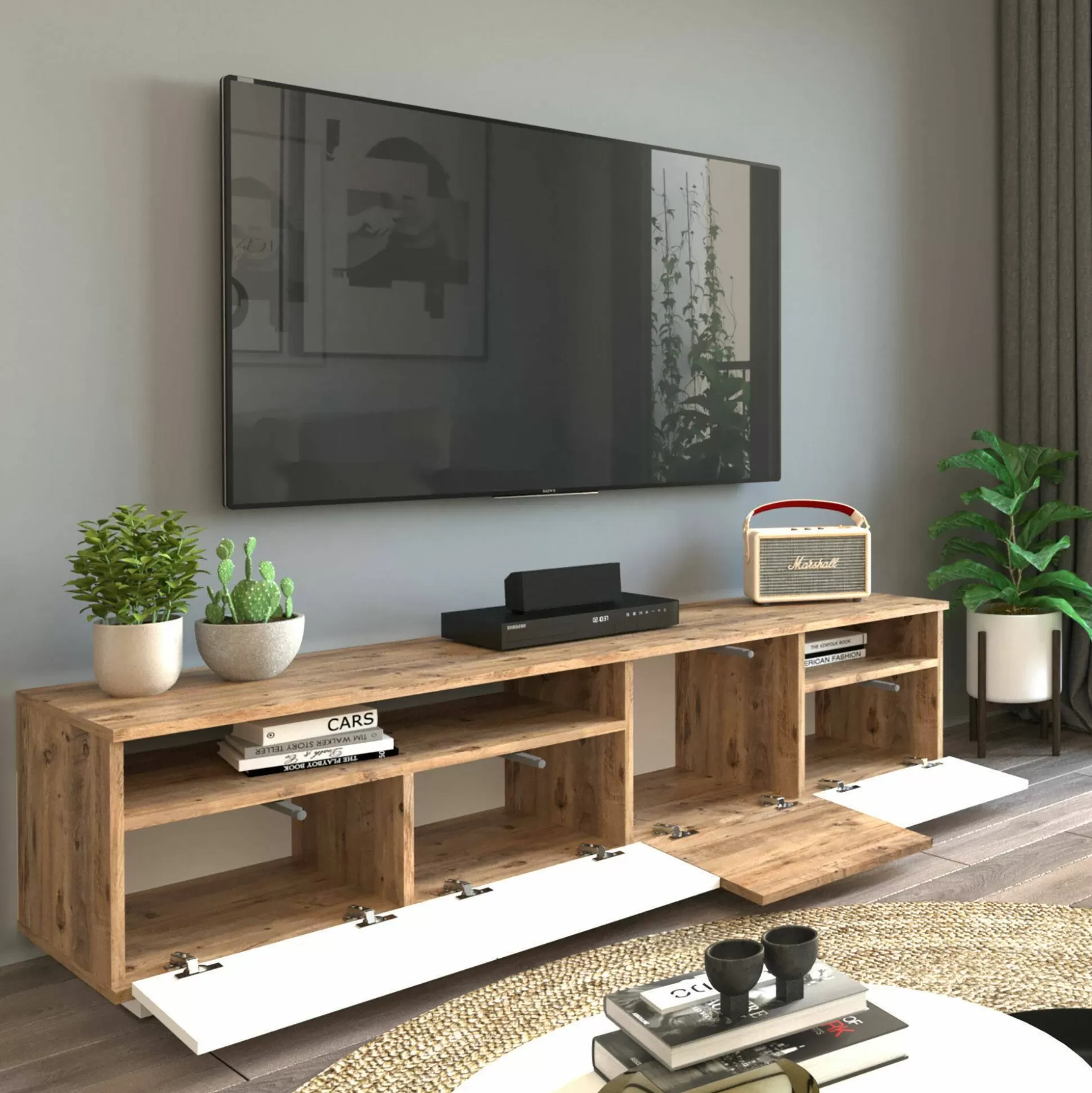 Dmora Mobili Porta Tv<Mobile porta TV Axi, 180x45h45 cm, Quercia e Bianco