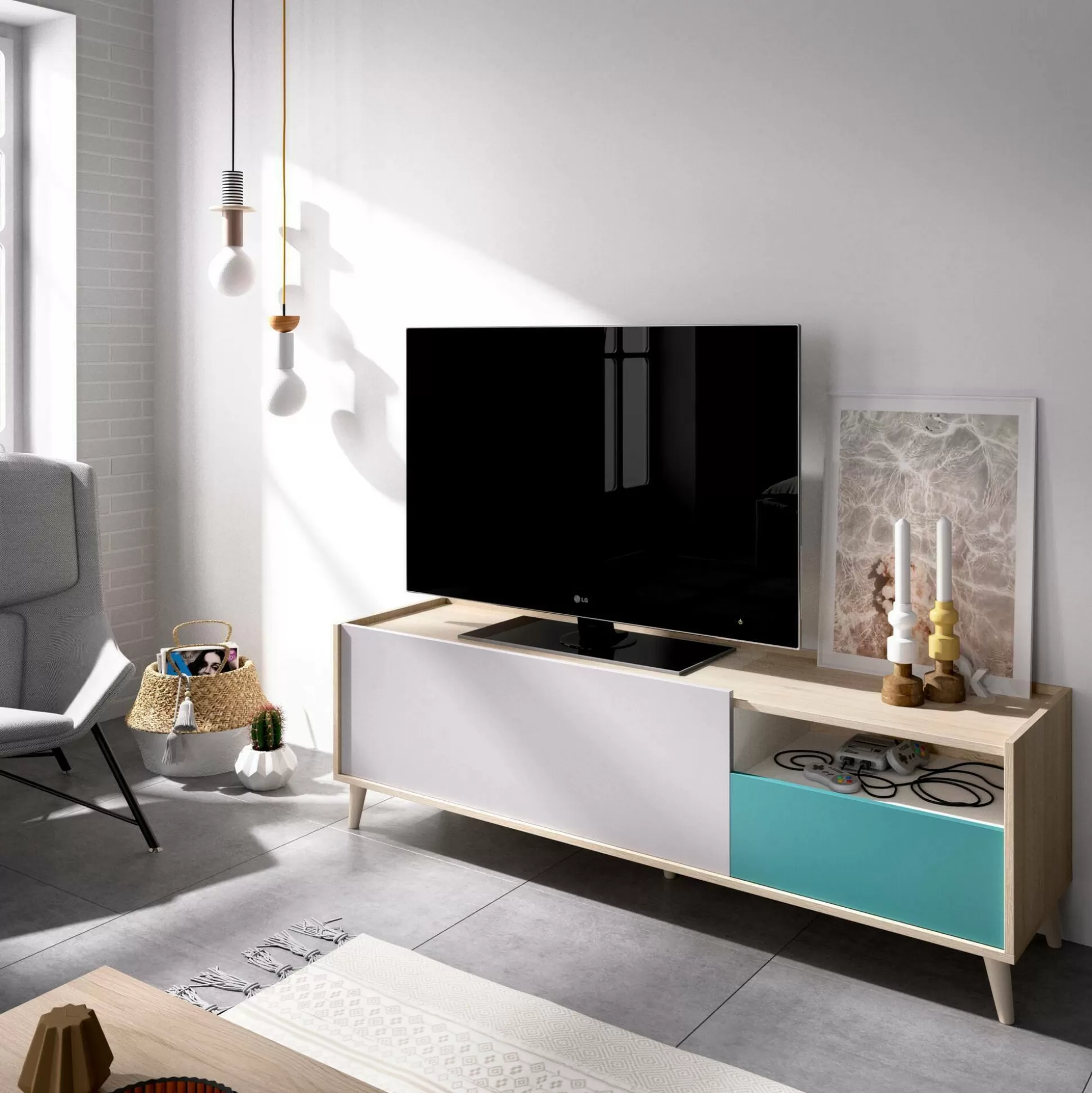 Dmora Mobili Porta Tv<Mobile porta TV Axterix, 155x43h47 cm, Rovere e Bianco