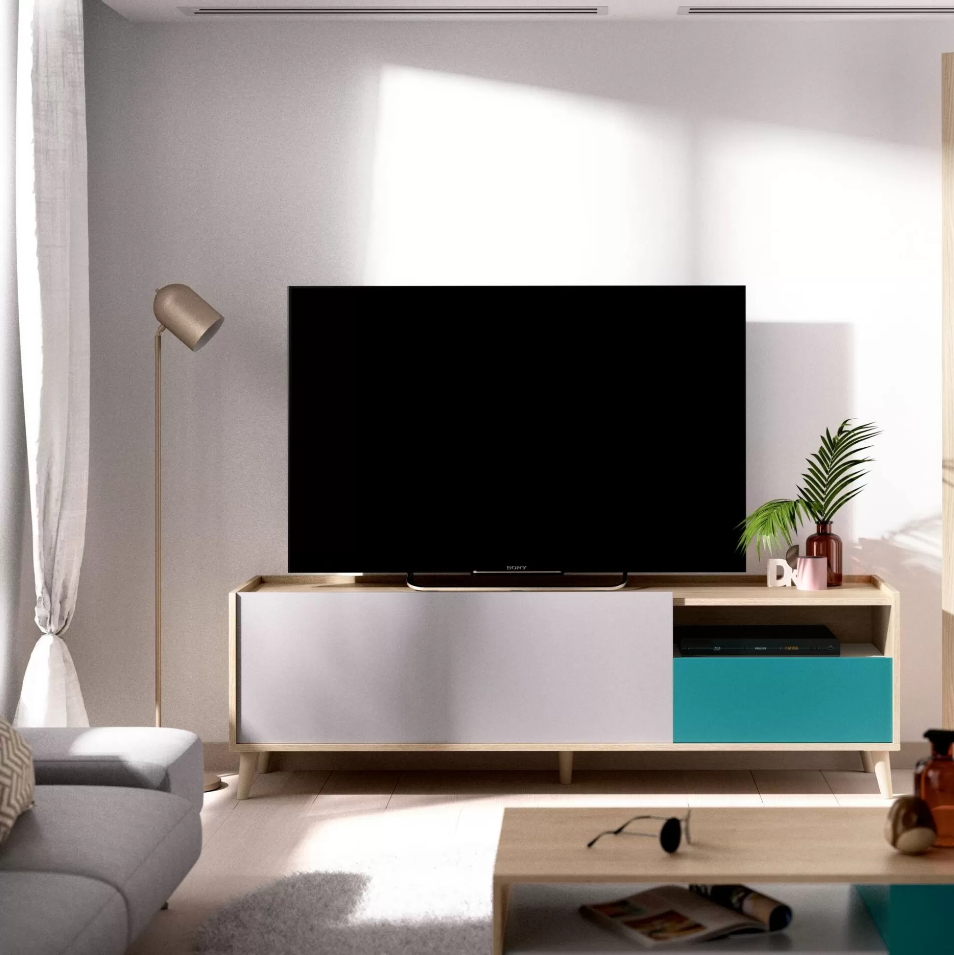 Dmora Mobili Porta Tv<Mobile porta TV Axterix, 155x43h47 cm, Rovere e Bianco