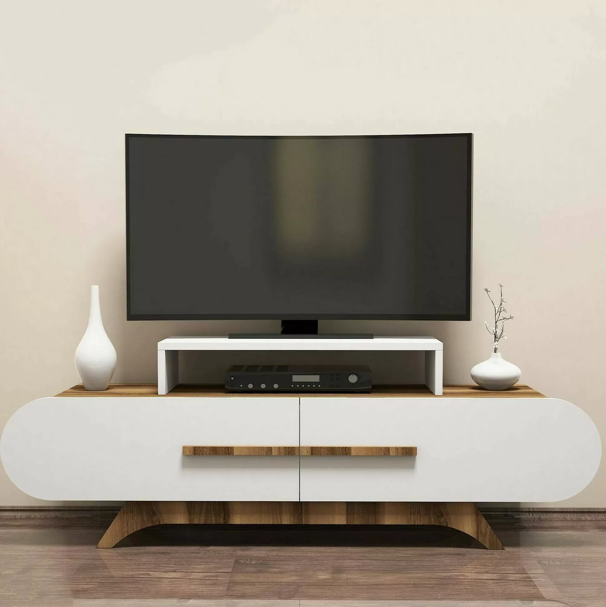 Dmora Mobili Porta Tv<Mobile porta TV Baghdad, 145x37h50 cm, Noce e Bianco