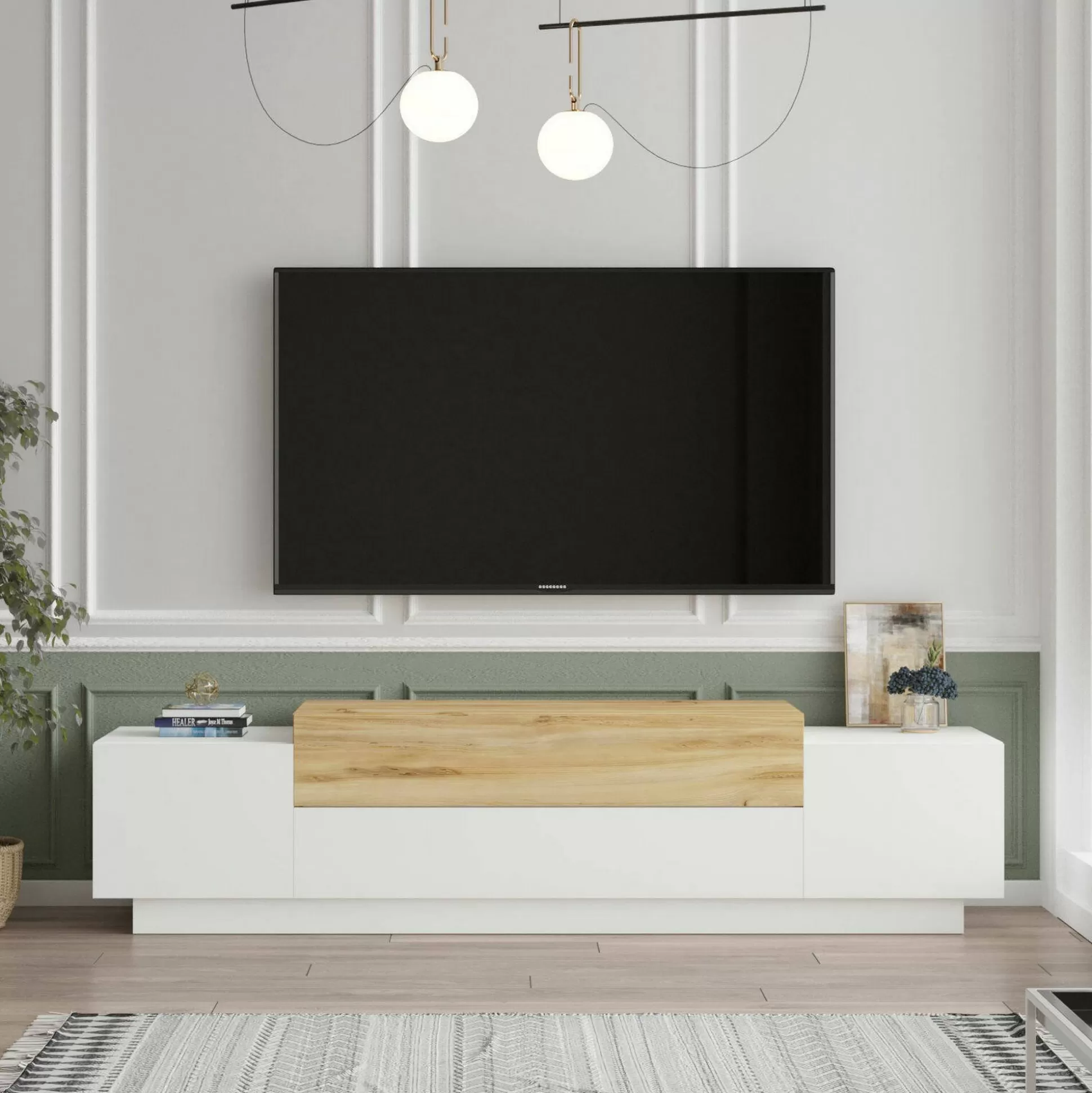 Dmora Mobili Porta Tv<Mobile porta TV Baiano, 160x37h39 cm, Quercia e Bianco