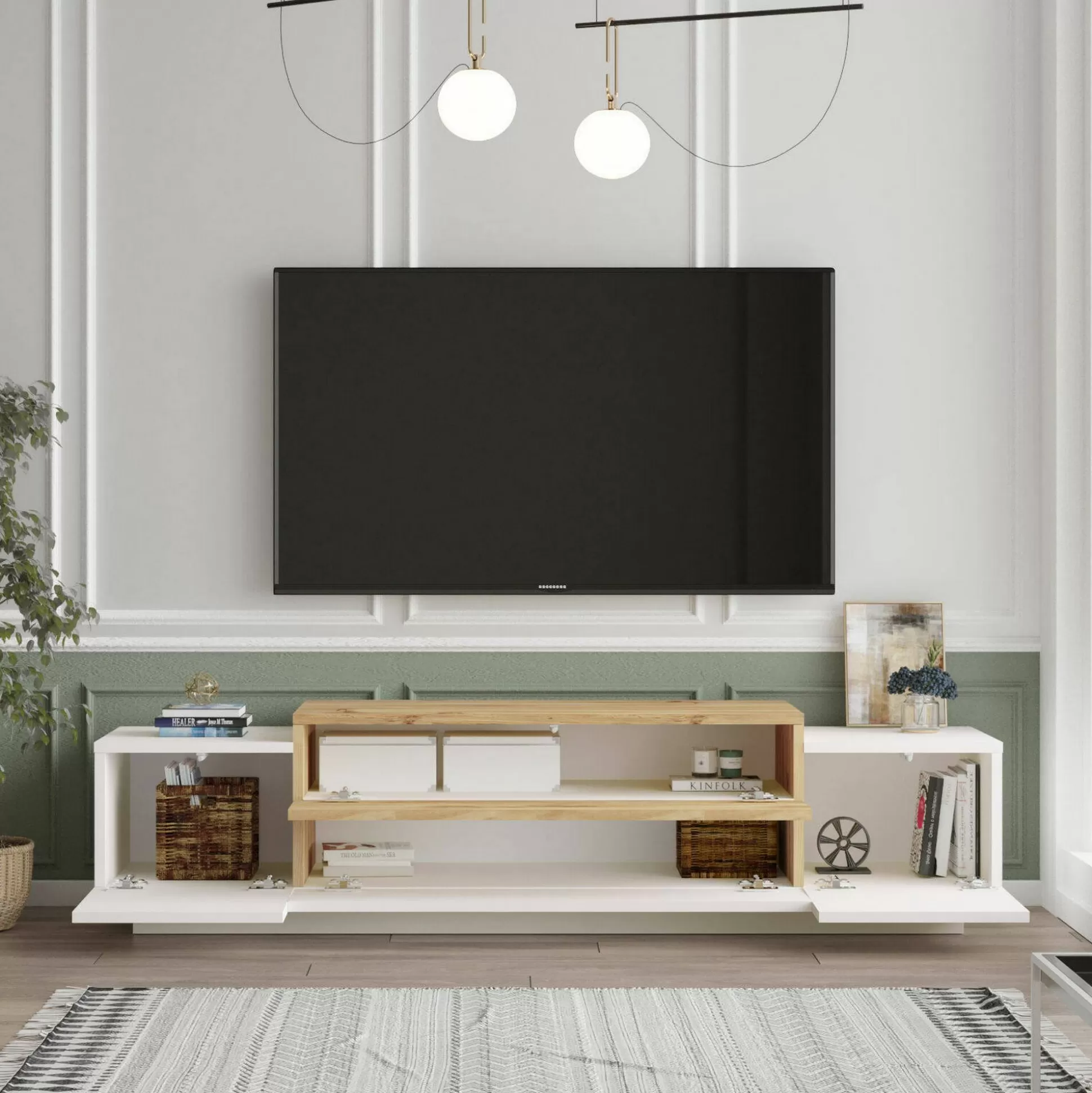 Dmora Mobili Porta Tv<Mobile porta TV Baiano, 160x37h39 cm, Quercia e Bianco