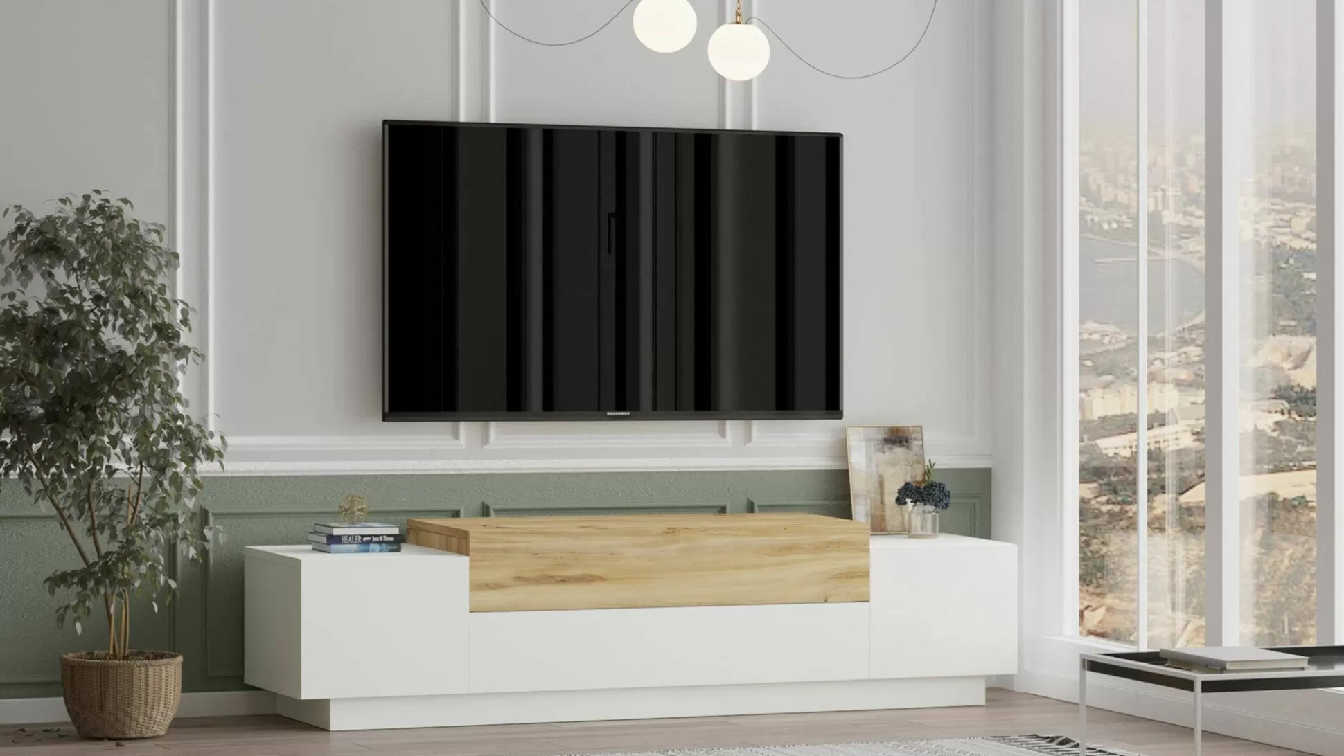 Dmora Mobili Porta Tv<Mobile porta TV Baiano, 160x37h39 cm, Quercia e Bianco