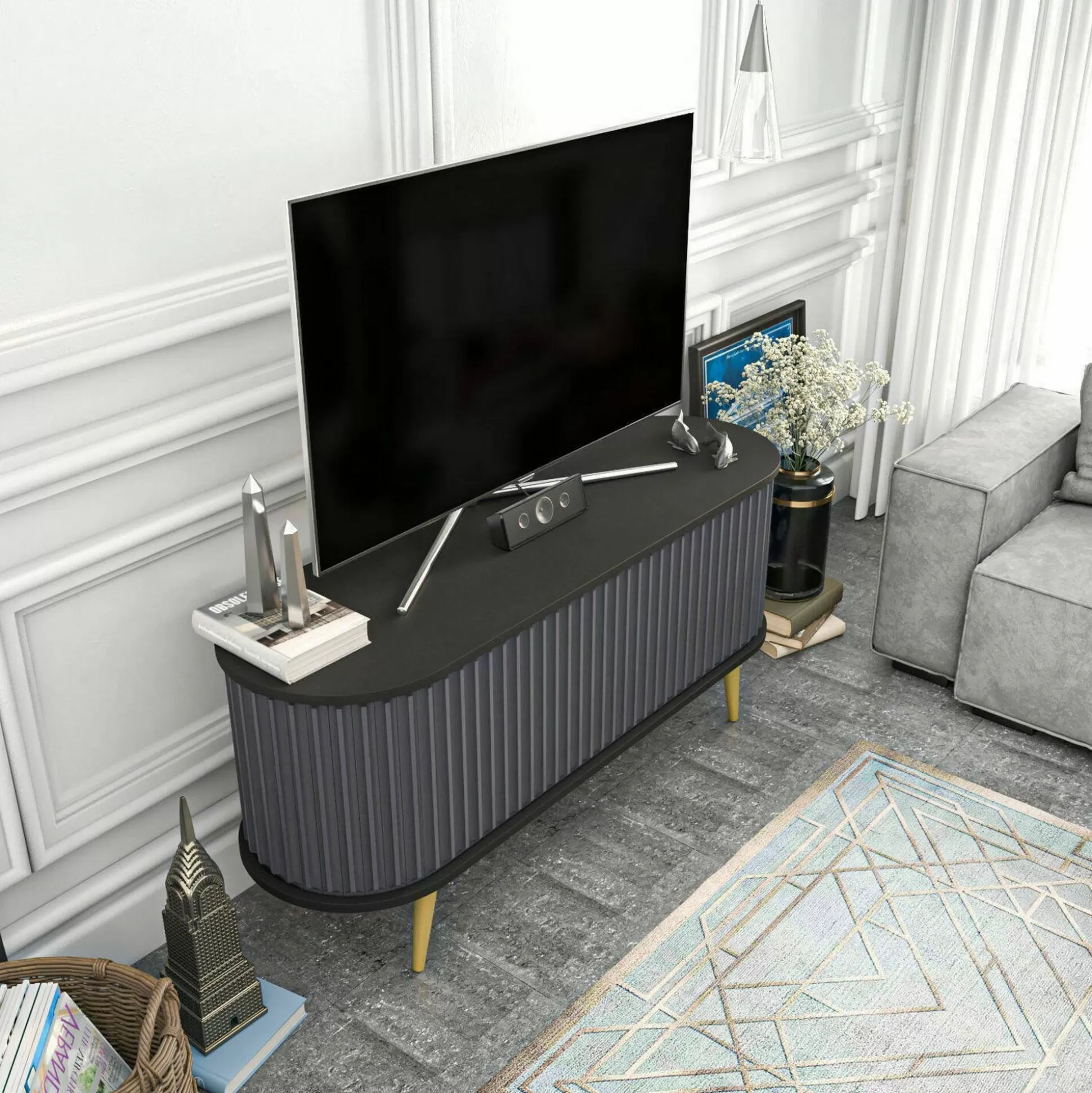 Dmora Mobili Porta Tv<Mobile porta TV Bailu, 140x43h64 cm, Nero e Antracite
