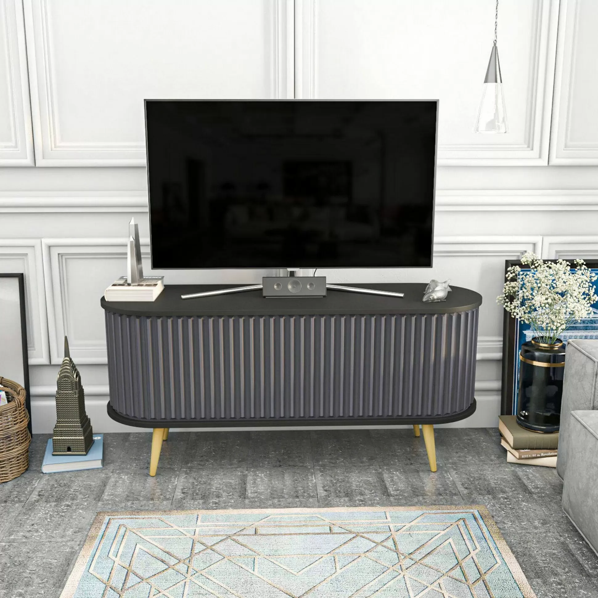 Dmora Mobili Porta Tv<Mobile porta TV Bailu, 140x43h64 cm, Nero e Antracite