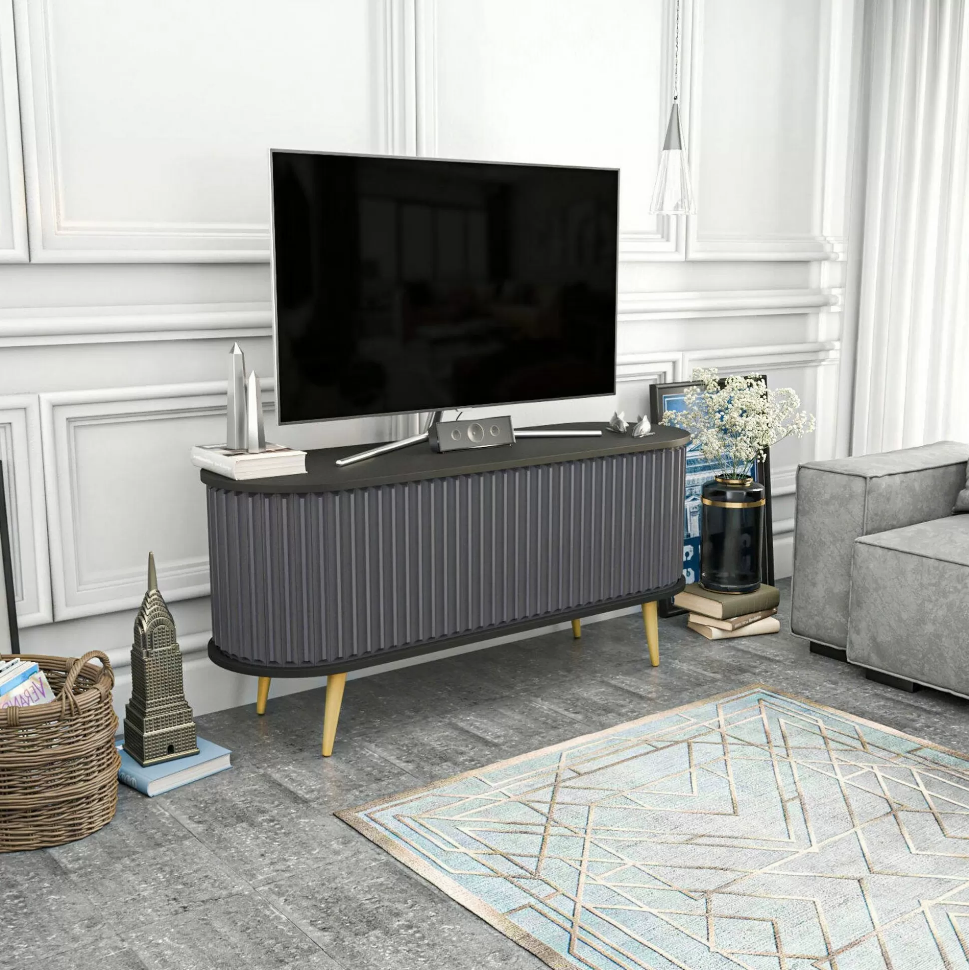 Dmora Mobili Porta Tv<Mobile porta TV Bailu, 140x43h64 cm, Nero e Antracite
