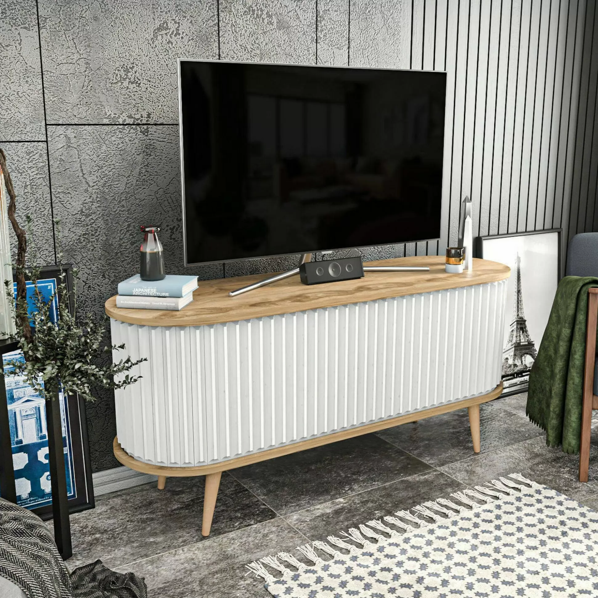 Dmora Mobili Porta Tv<Mobile porta TV Bailu, 140x43h64 cm, Quercia e Bianco