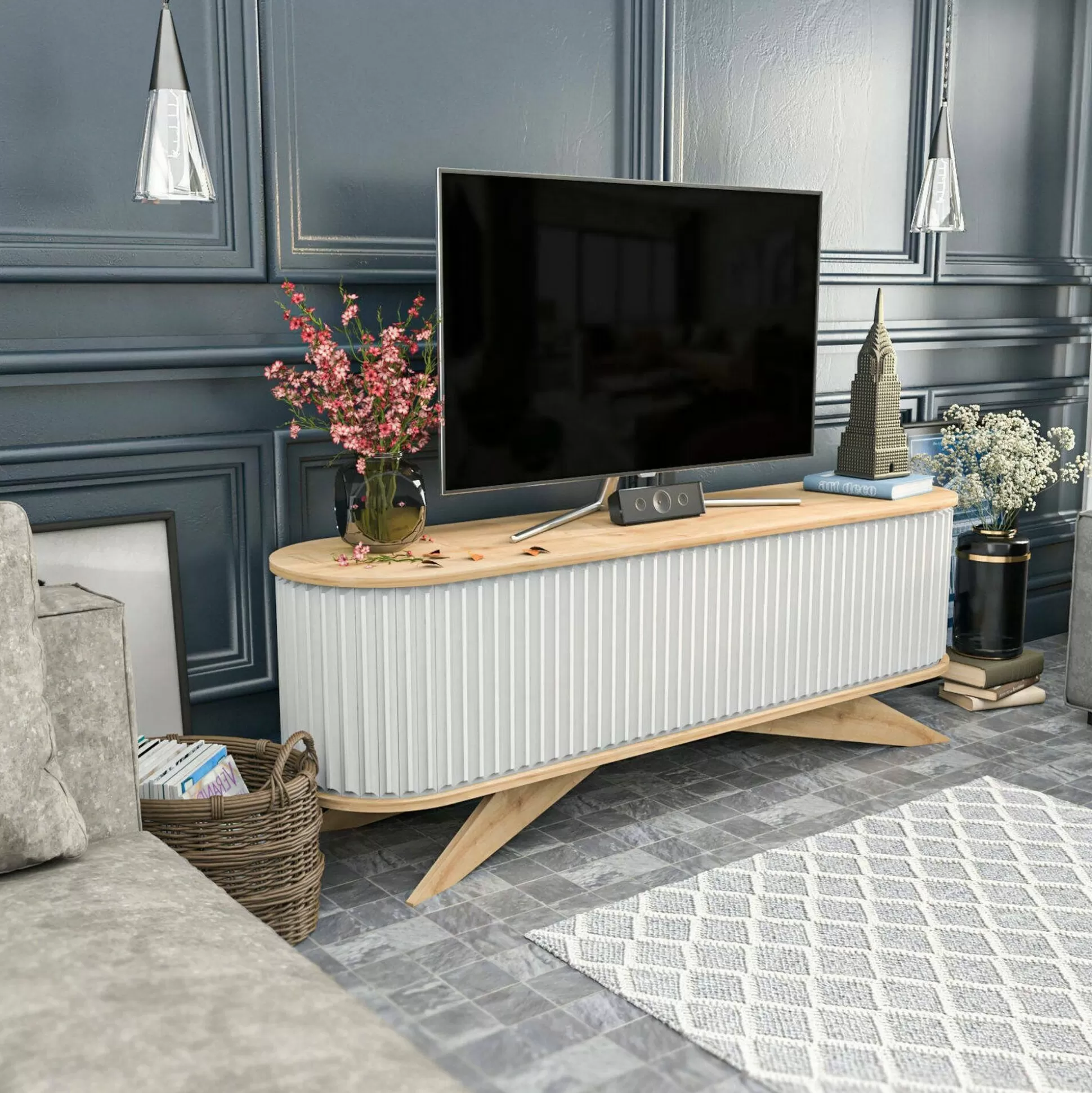 Dmora Mobili Porta Tv<Mobile porta TV Bailu, 180x43h60 cm, Quercia e Bianco