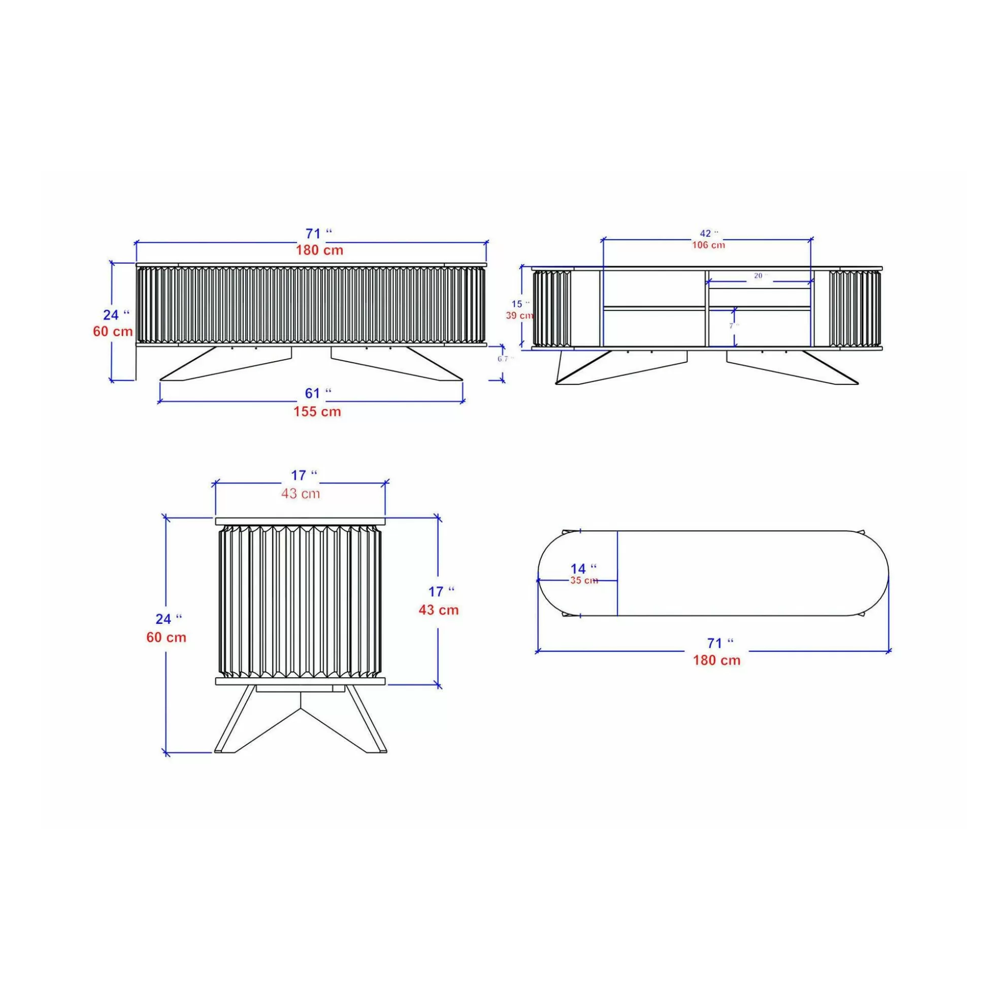 Dmora Mobili Porta Tv<Mobile porta TV Bailu, 180x43h60 cm, Quercia e Bianco