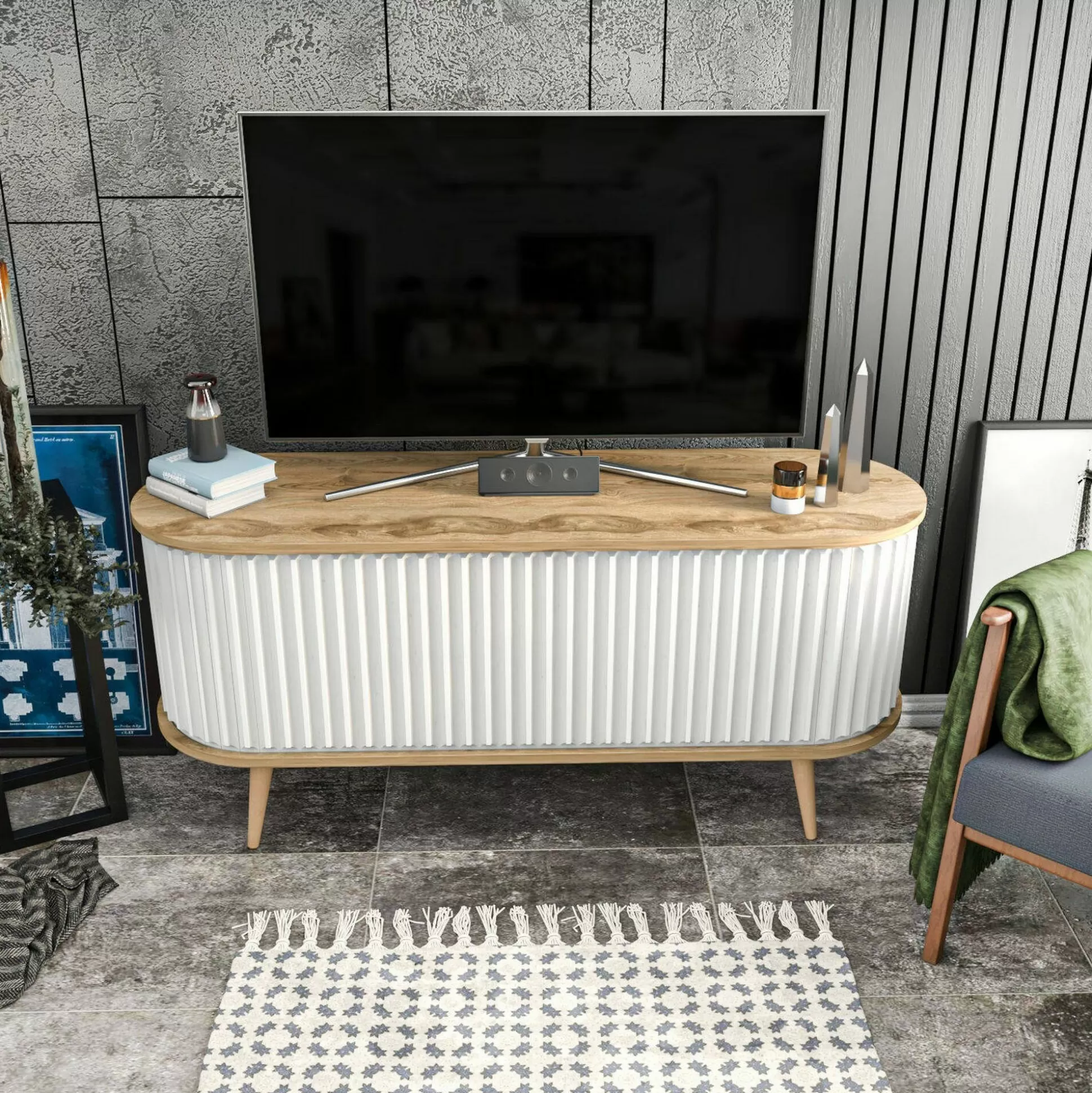 Dmora Mobili Porta Tv<Mobile porta TV Bailu, 140x43h64 cm, Quercia e Bianco