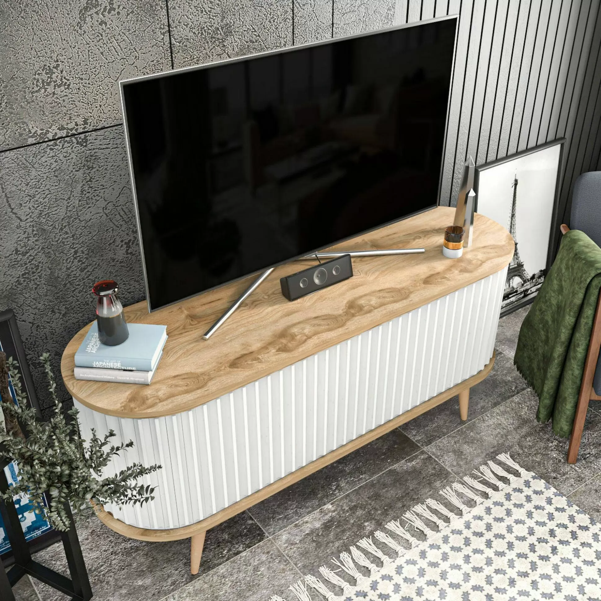 Dmora Mobili Porta Tv<Mobile porta TV Bailu, 140x43h64 cm, Quercia e Bianco