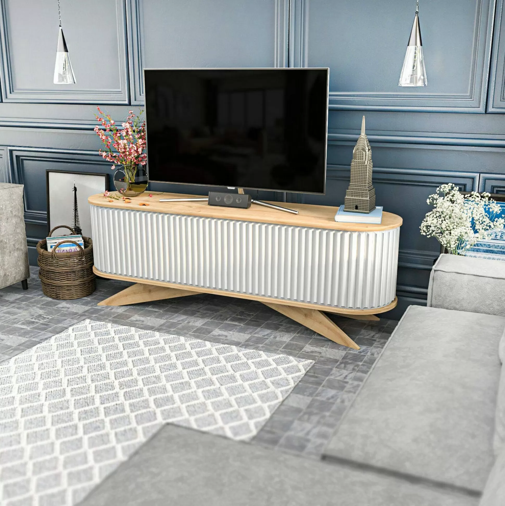 Dmora Mobili Porta Tv<Mobile porta TV Bailu, 180x43h60 cm, Quercia e Bianco
