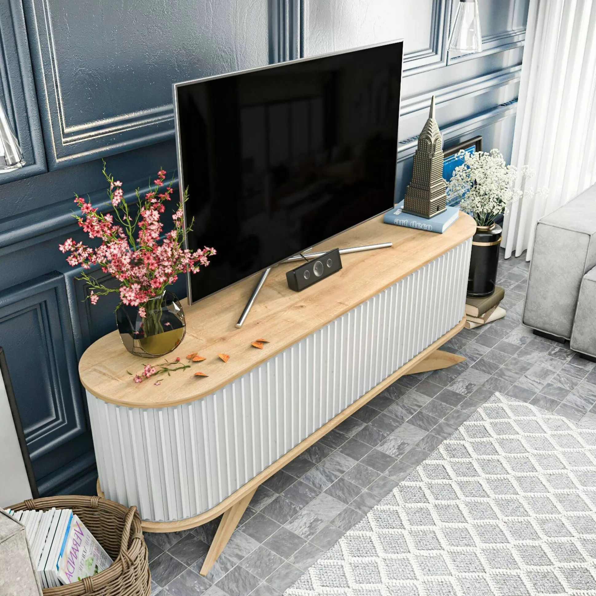 Dmora Mobili Porta Tv<Mobile porta TV Bailu, 180x43h60 cm, Quercia e Bianco