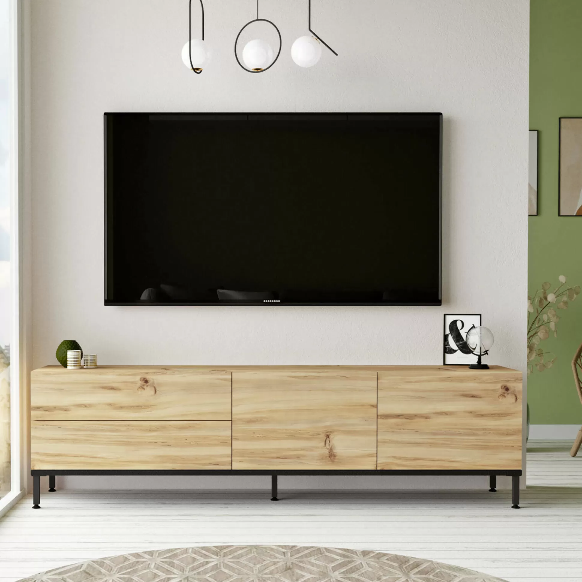 Dmora Mobili Porta Tv<Mobile porta TV Ballao, 170x36 h46 cm, Quercia e Nero