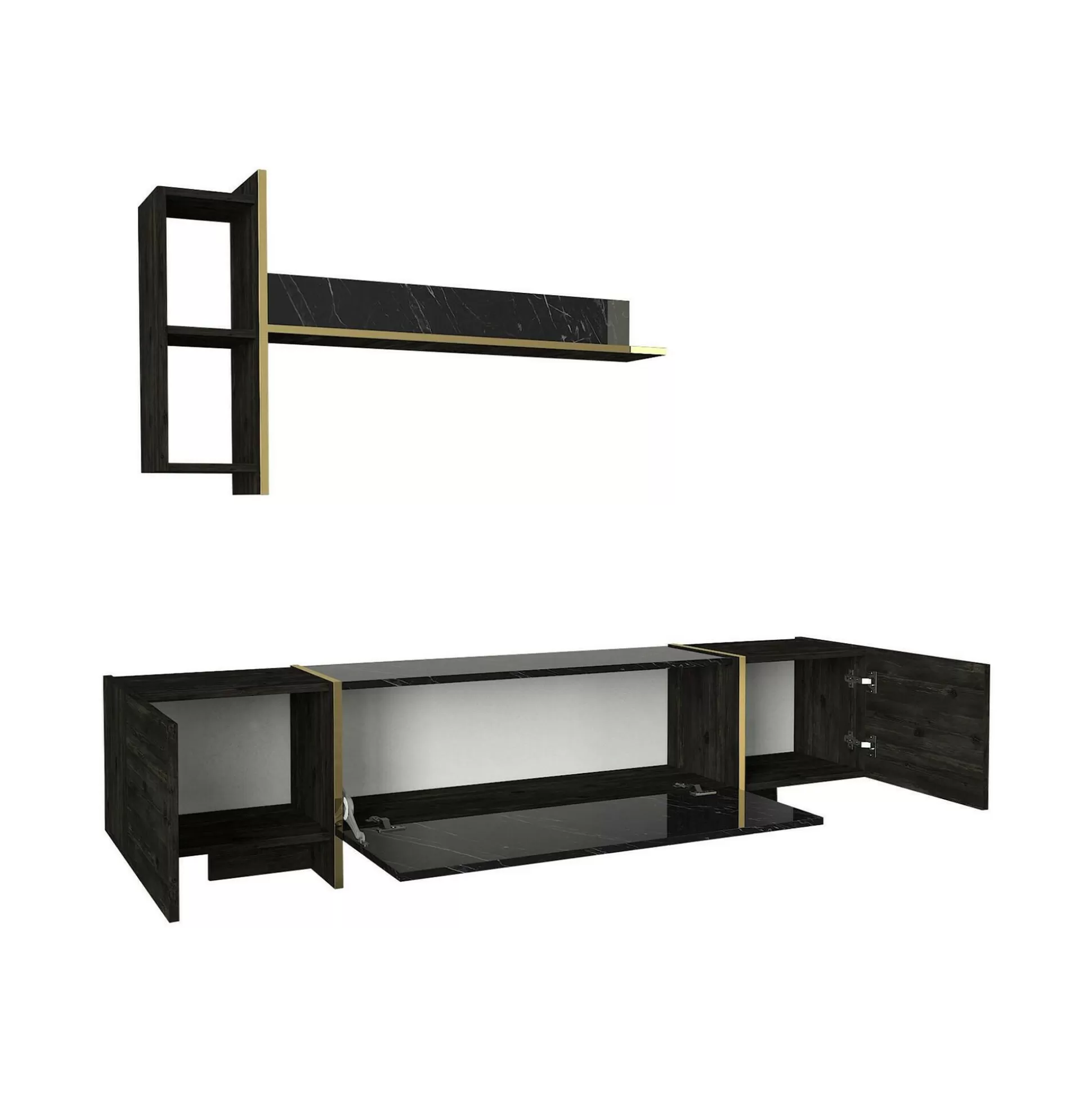 Dmora Mobili Porta Tv<Mobile porta TV Beinasco, 180x32h45 cm, Nero e Oro