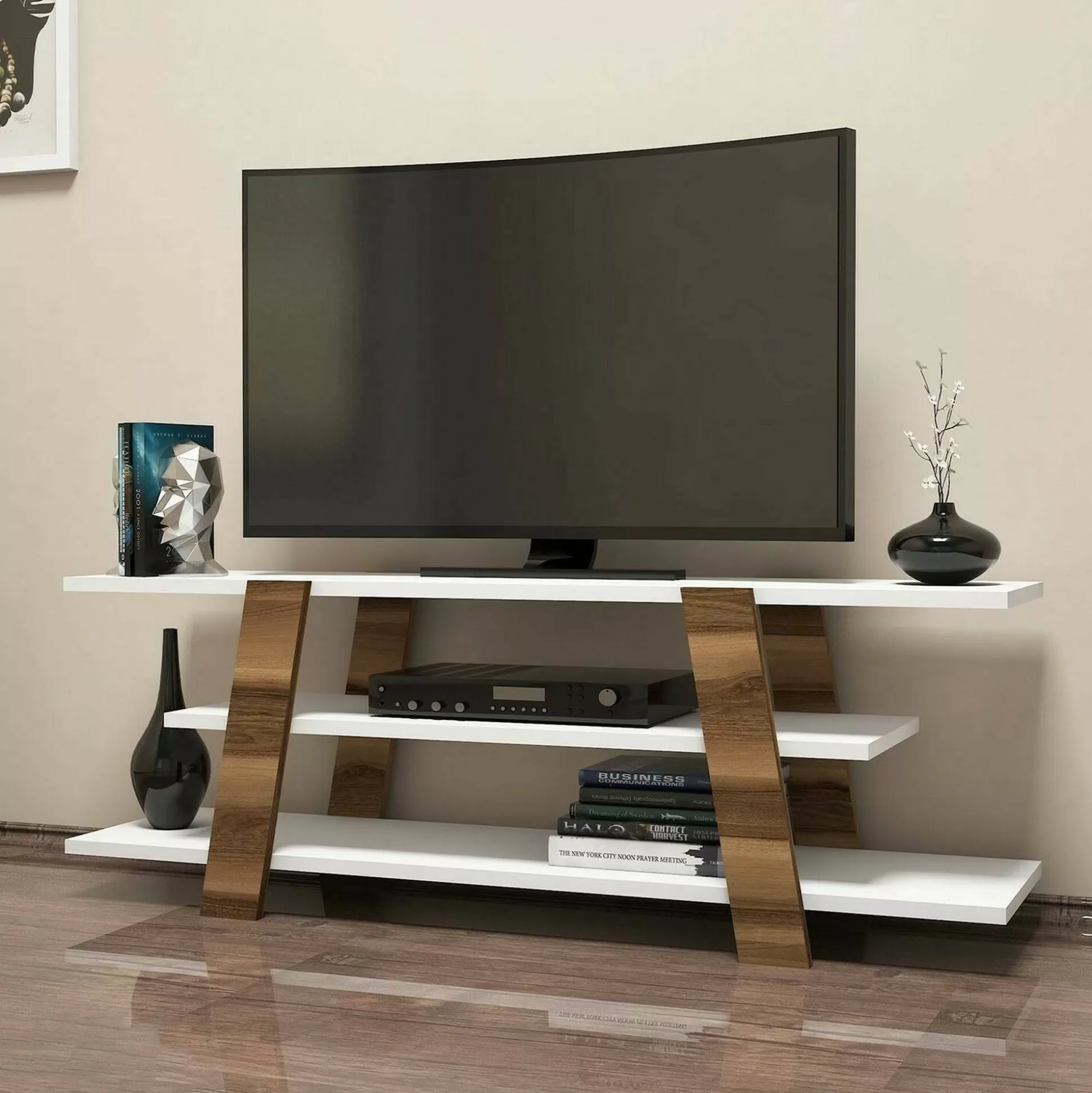 Dmora Mobili Porta Tv<Mobile porta TV Bellagio, 120x34h42 cm, Noce e Bianco