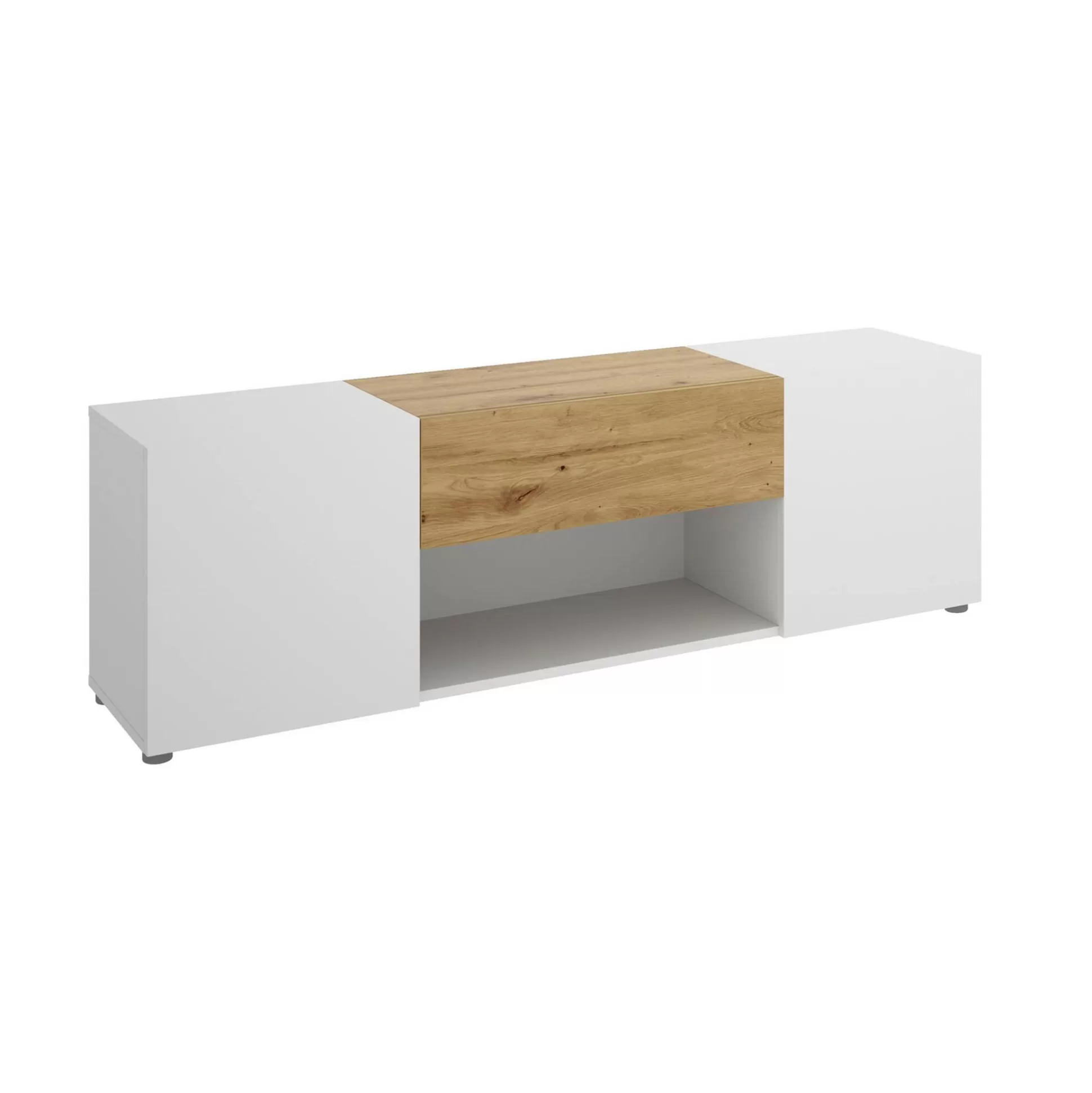 Dmora Mobili Porta Tv<Mobile porta TV Dacciar, 138x35h45 cm, Bianco e Rovere Nodi