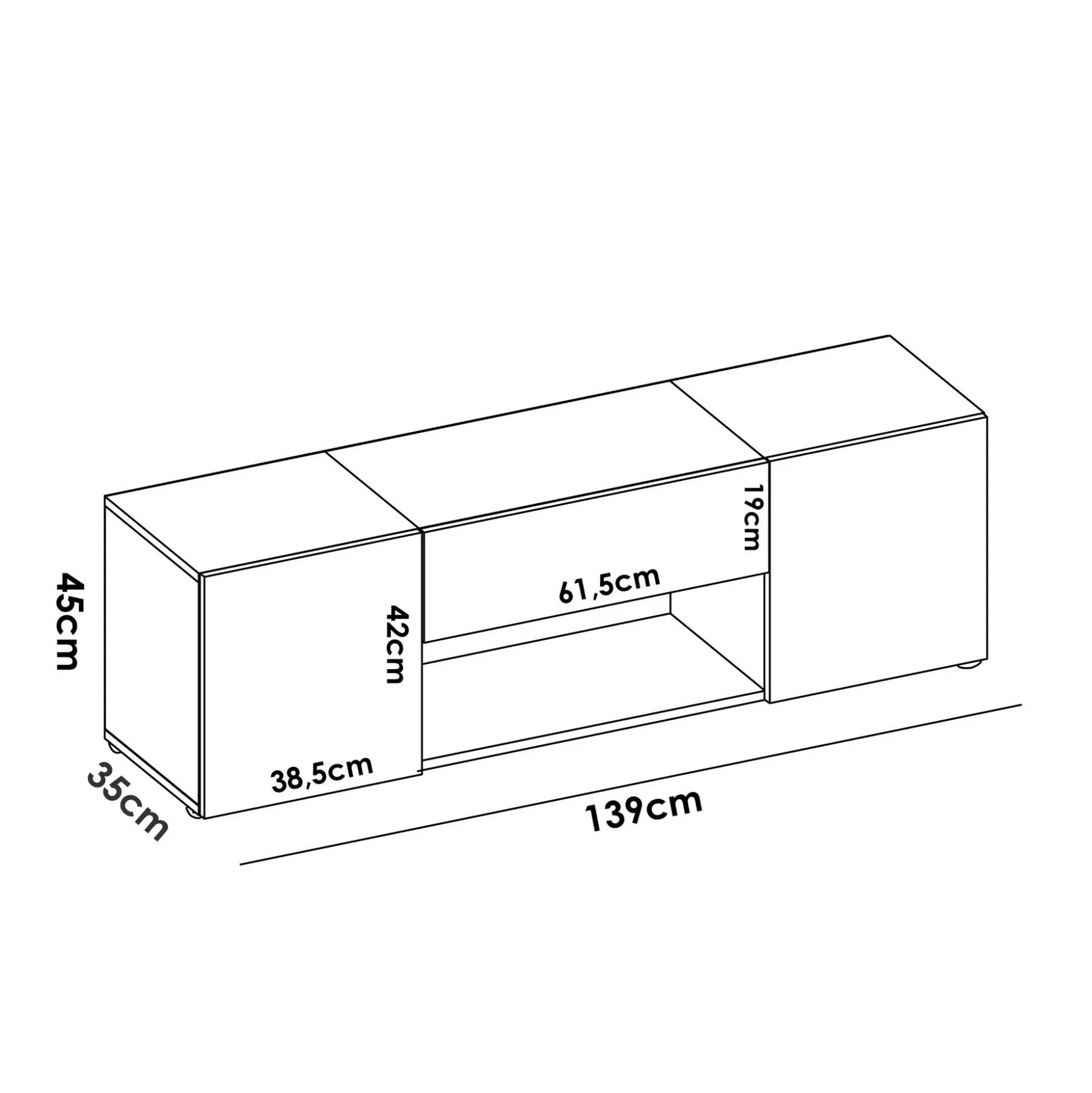 Dmora Mobili Porta Tv<Mobile porta TV Dacciar, 138x35h45 cm, Bianco e Rovere Nodi