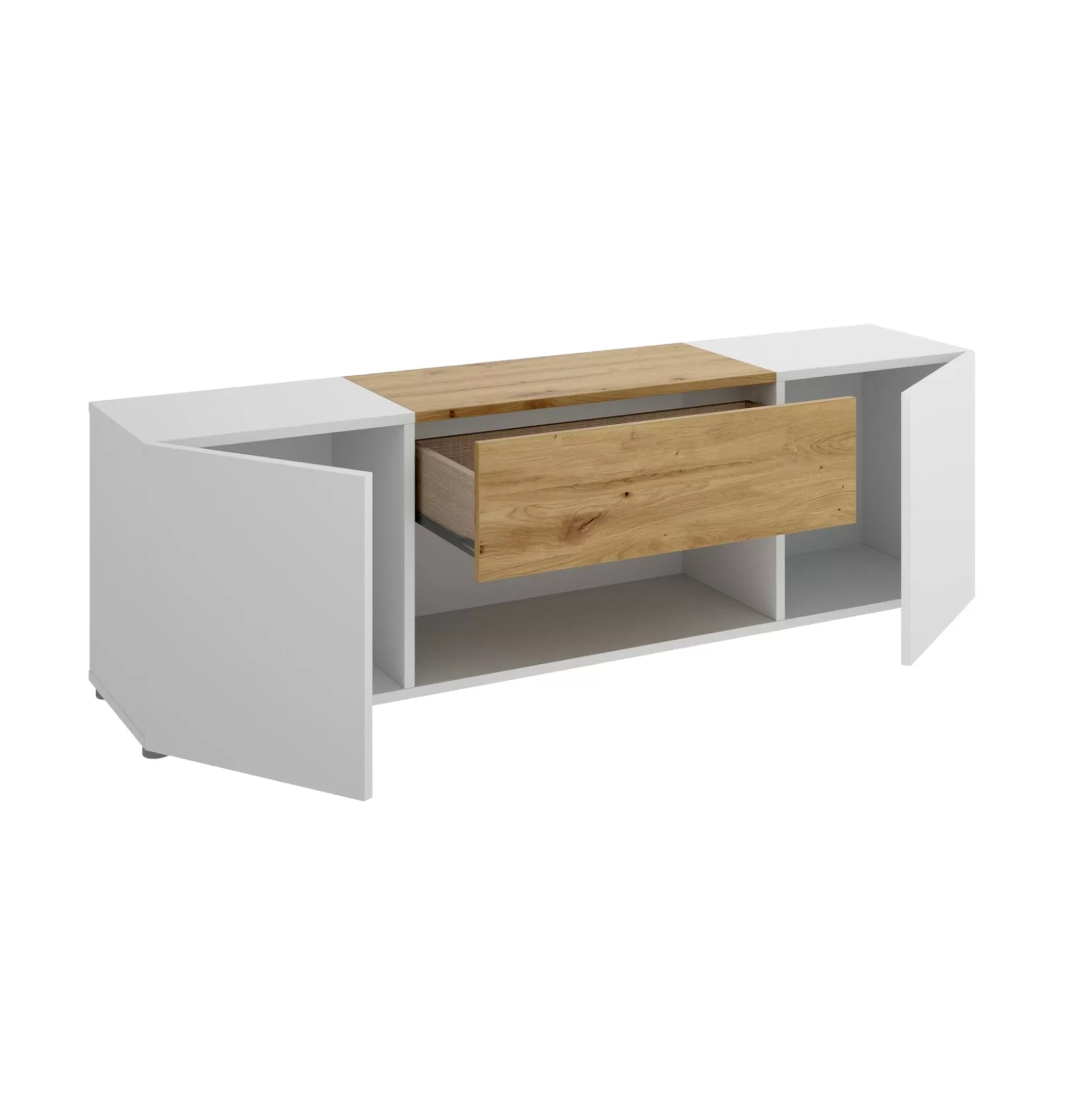 Dmora Mobili Porta Tv<Mobile porta TV Dacciar, 138x35h45 cm, Bianco e Rovere Nodi