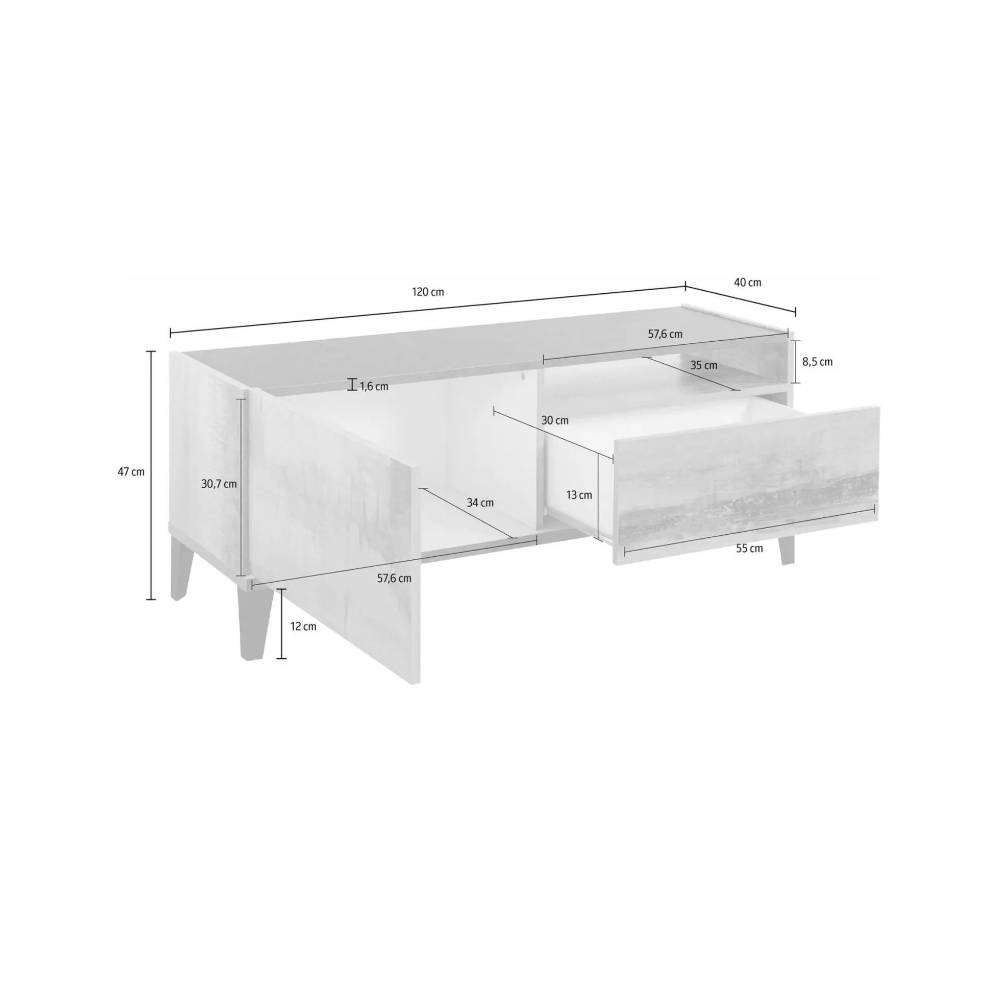 Dmora Mobili Porta Tv<Mobile porta TV Darcar, cm 120x40h47, Ardesia e Acero
