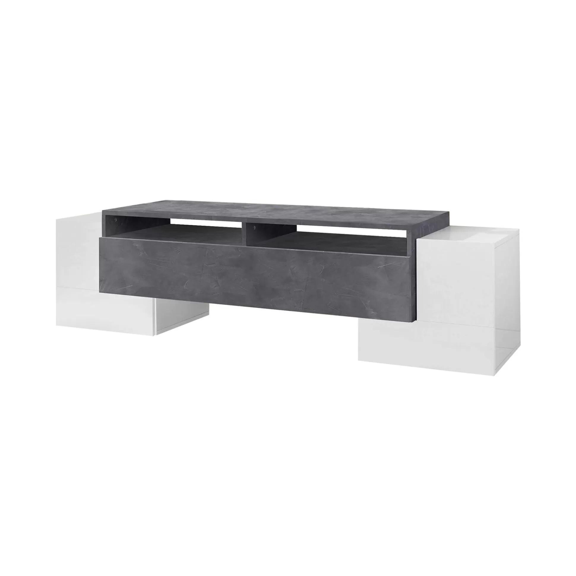 Dmora Mobili Porta Tv<Mobile porta TV Dbasi, cm 170x45h45, Bianco lucido e Ardesia