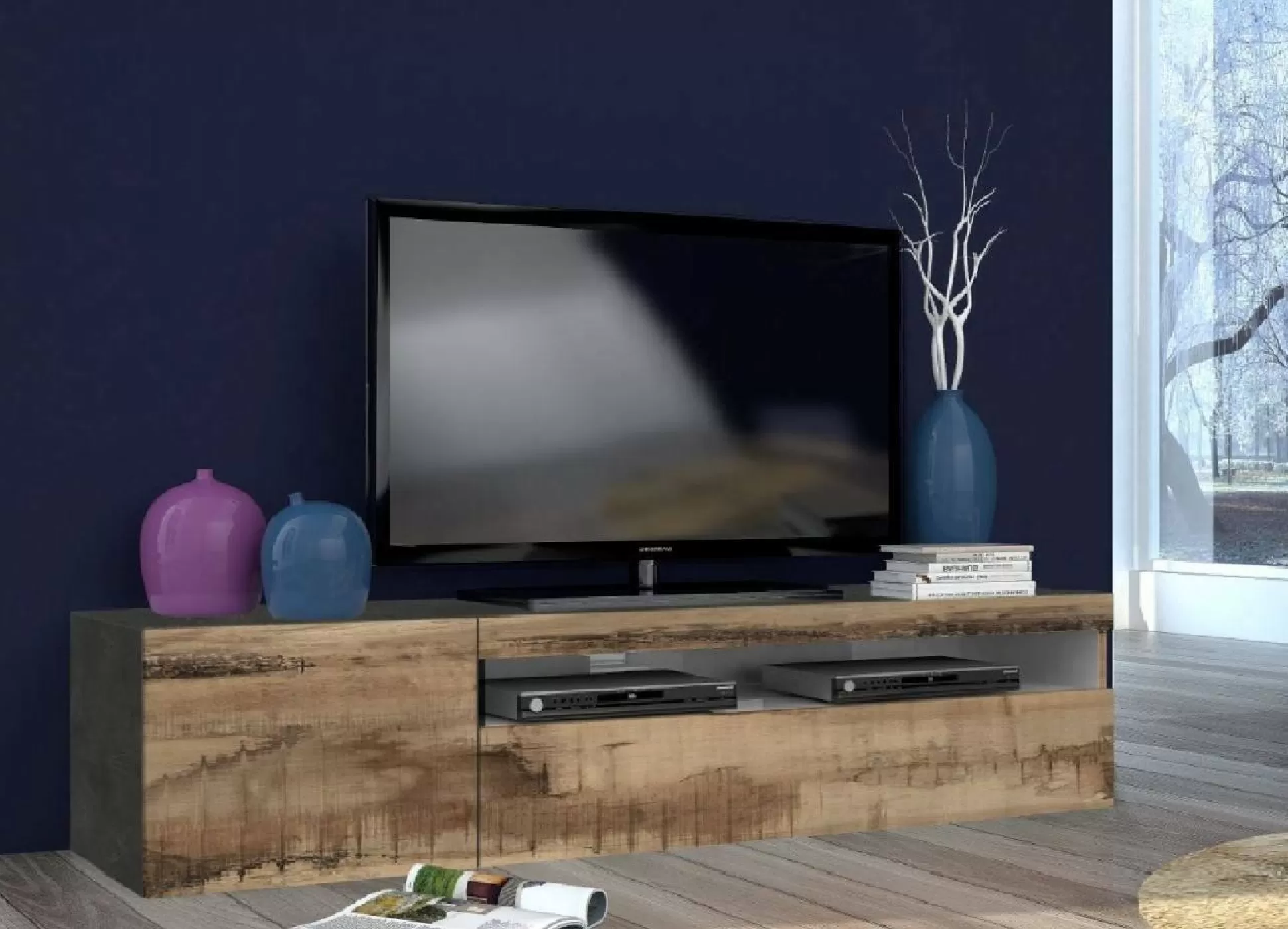 Dmora Mobili Porta Tv<Mobile porta TV Dbele, cm 150x40h37, Ardesia e Acero
