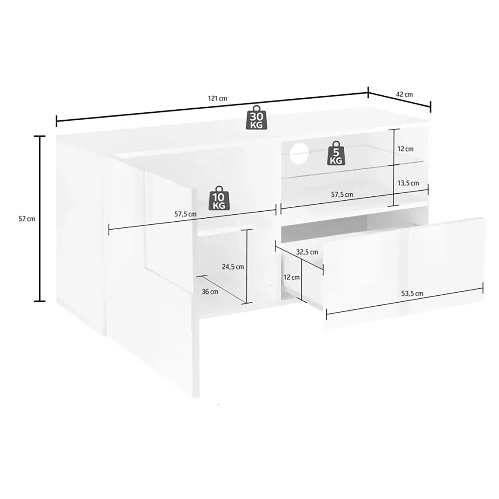 Dmora Mobili Porta Tv<Mobile porta TV Dcutron, 122x43 h57 cm,