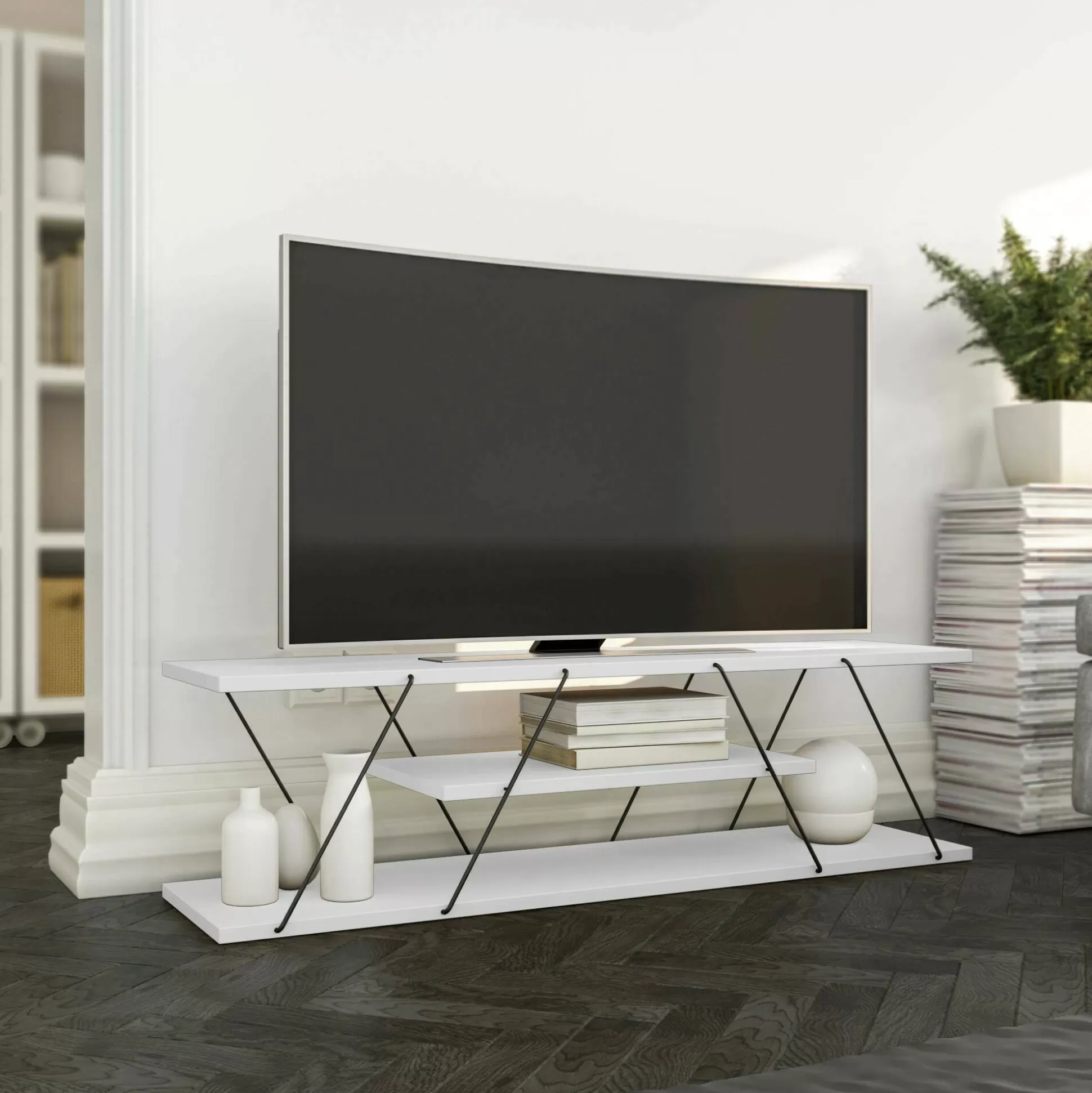 Dmora Mobili Porta Tv<Mobile porta TV Desdemona, 120x30h33 cm, Bianco e Nero