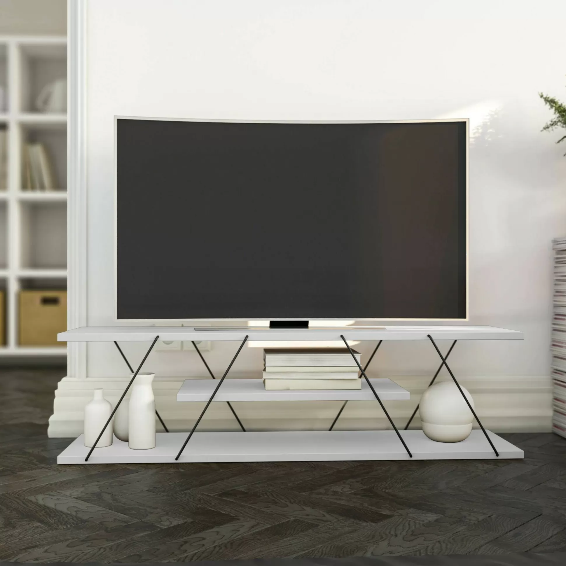 Dmora Mobili Porta Tv<Mobile porta TV Desdemona, 120x30h33 cm, Bianco e Nero