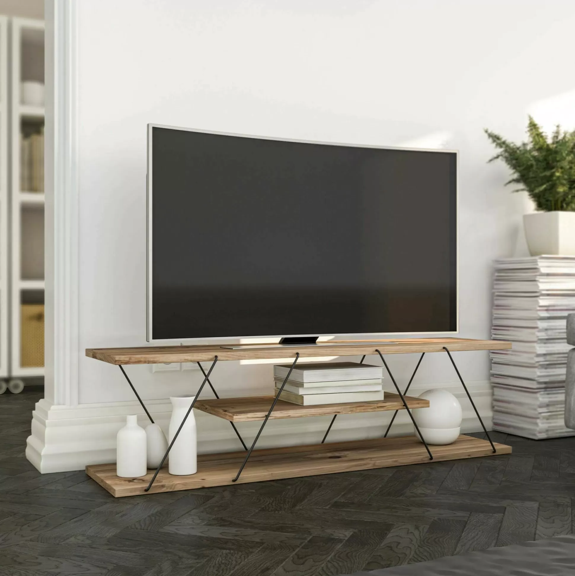 Dmora Mobili Porta Tv<Mobile porta TV Desdemona, 120x30h33 cm, Nero e Noce