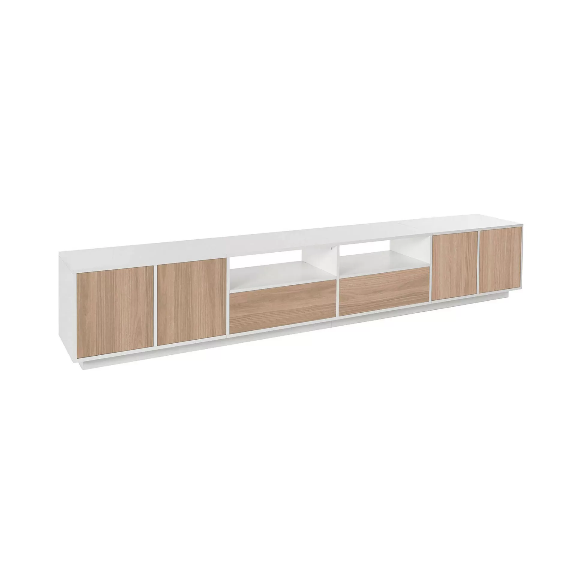 Dmora Mobili Porta Tv<Mobile porta TV Dleott, cm 260x41h46, Bianco lucido e Noce