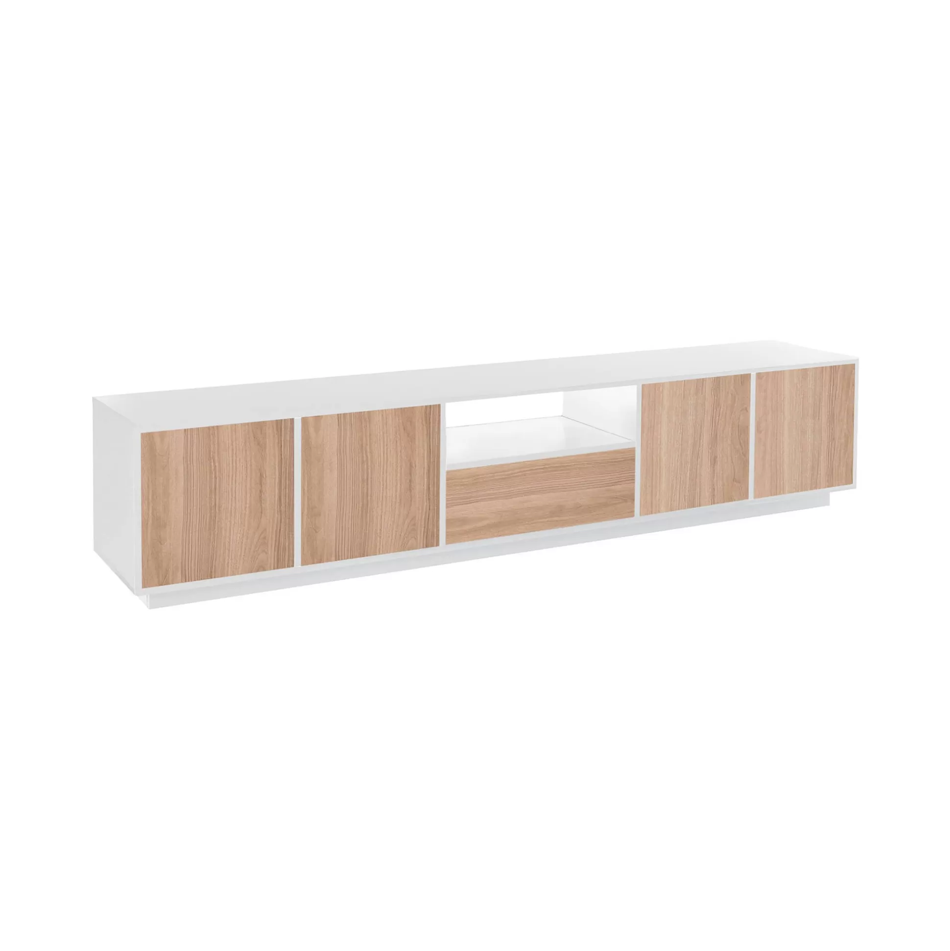 Dmora Mobili Porta Tv<Mobile porta TV Dlepor, cm 220x41h46, Bianco lucido e Noce