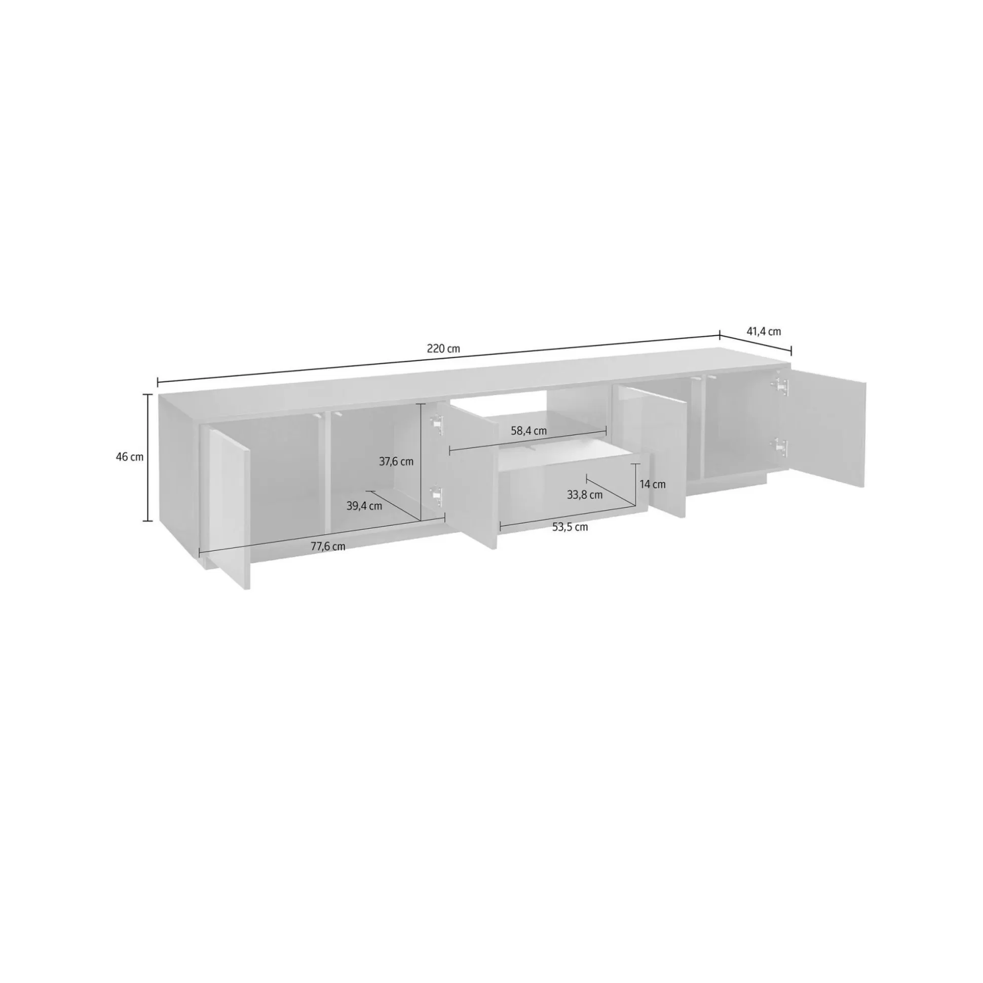 Dmora Mobili Porta Tv<Mobile porta TV Dlepor, cm 220x41h46, Bianco lucido e Noce