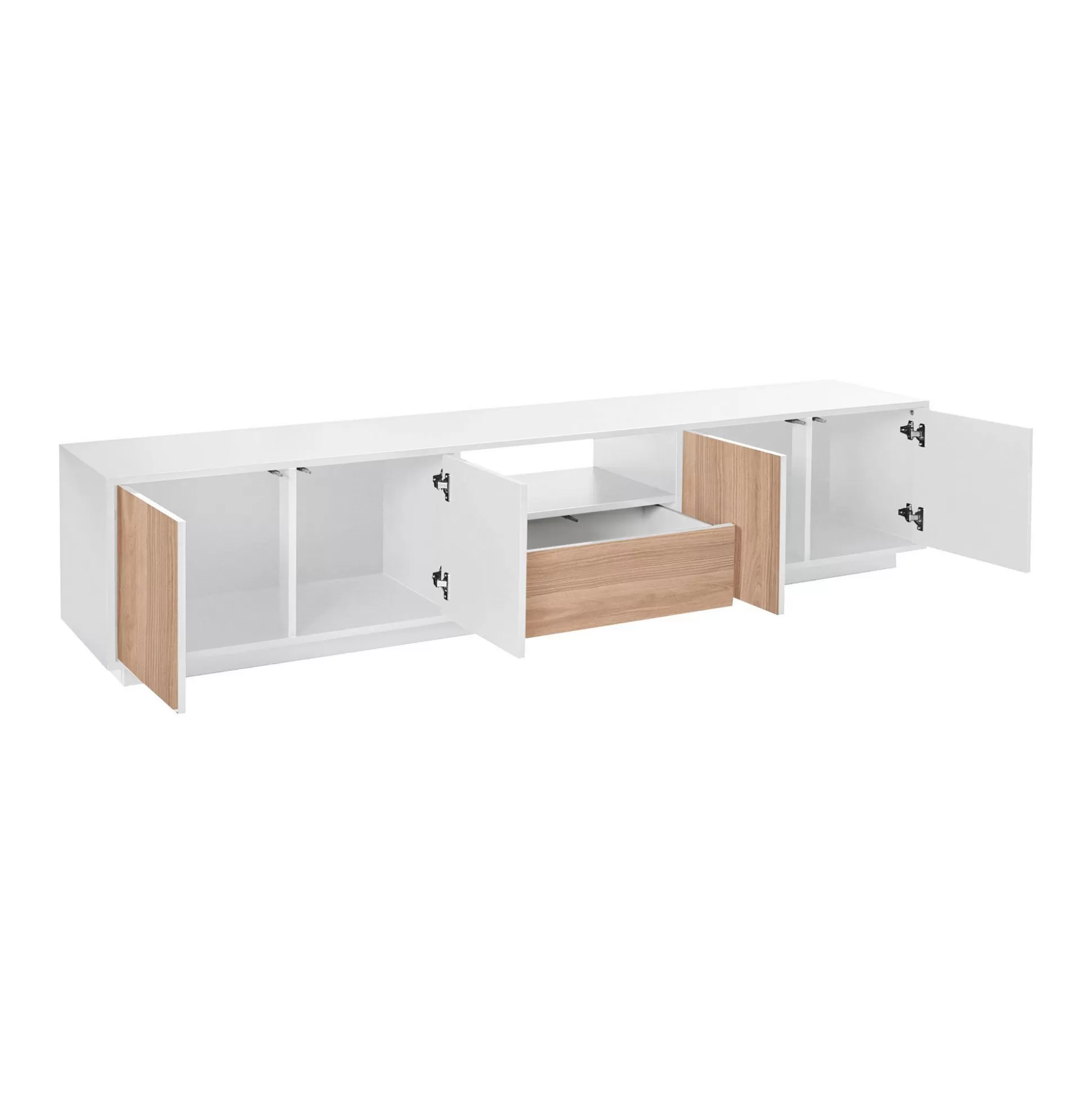 Dmora Mobili Porta Tv<Mobile porta TV Dlepor, cm 220x41h46, Bianco lucido e Noce