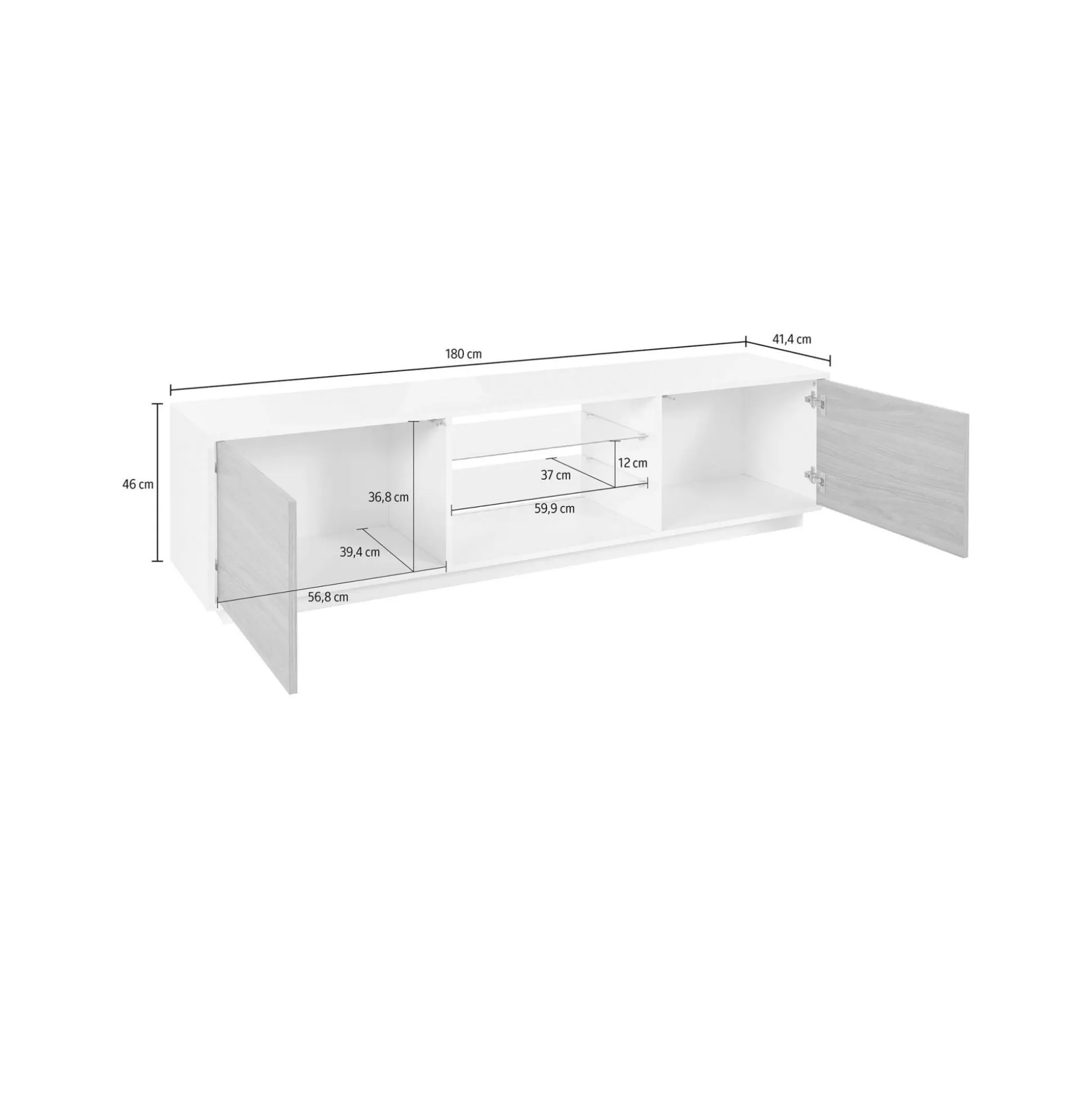 Dmora Mobili Porta Tv<Mobile porta TV Dlongon, cm 180x41h46, Bianco lucido e Noce