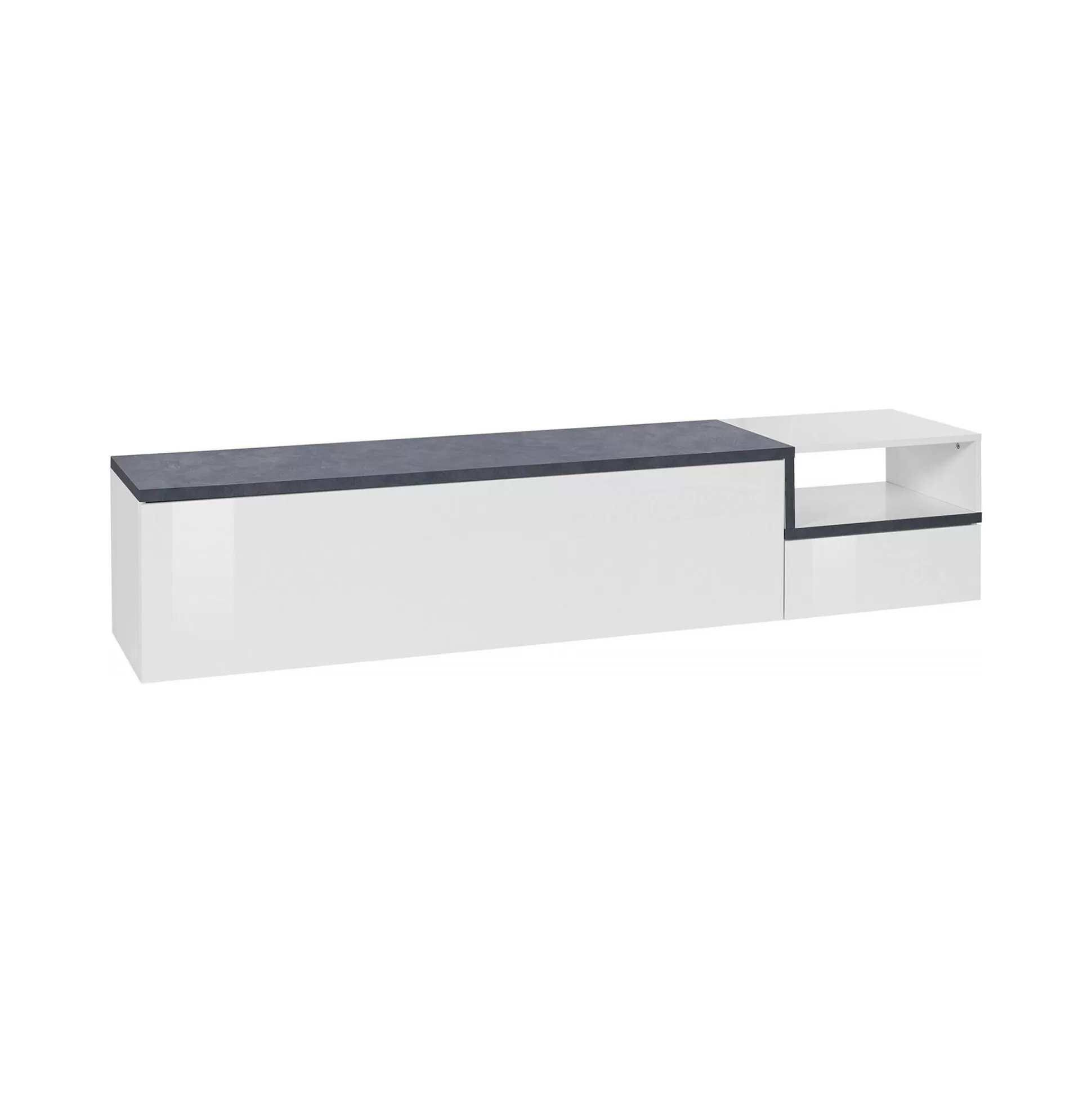 Dmora Mobili Porta Tv<Mobile porta TV Dma, cm 200x40h49, Bianco lucido e Ardesia