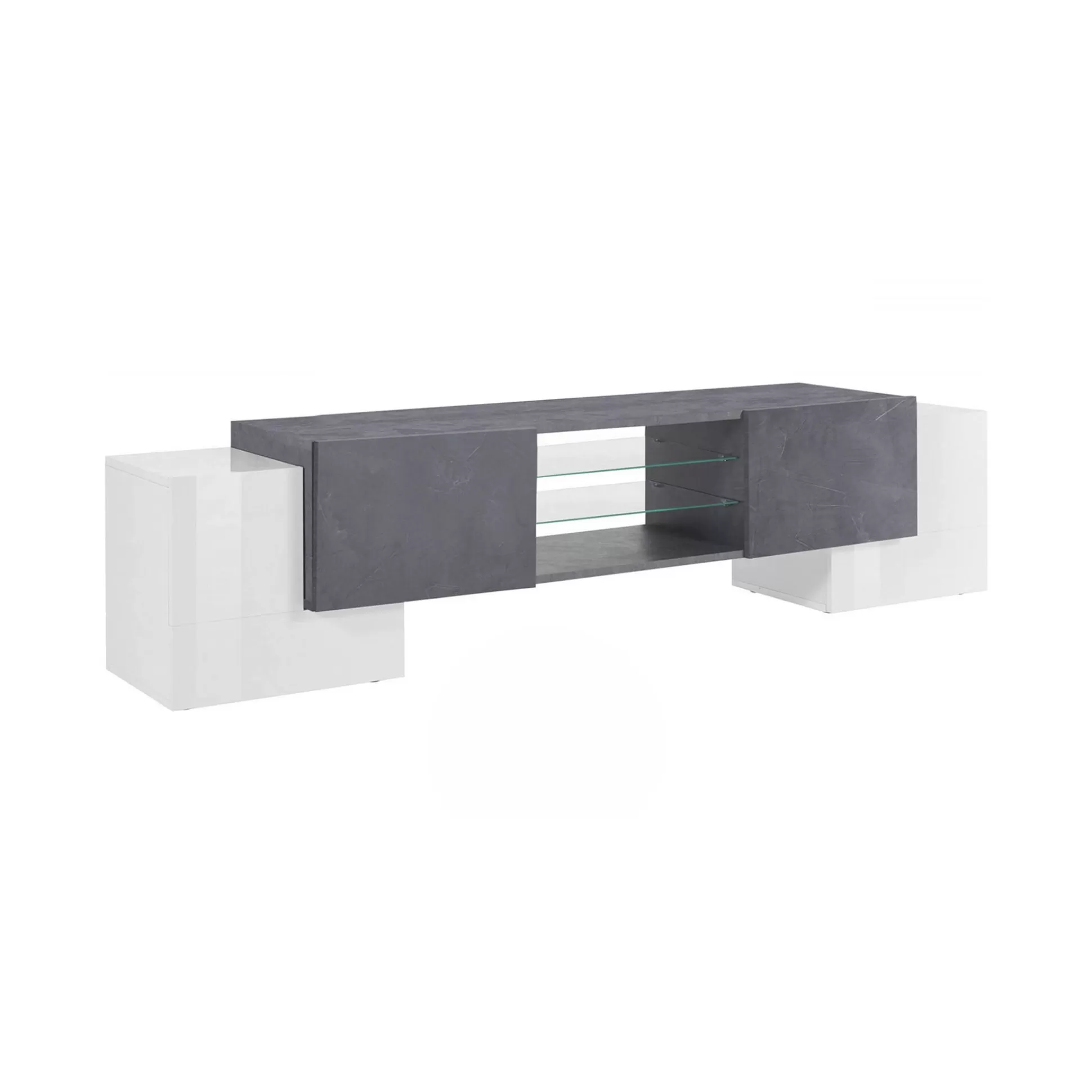 Dmora Mobili Porta Tv<Mobile porta TV Dmartin, cm 190x45h45, Bianco lucido e Ardesia