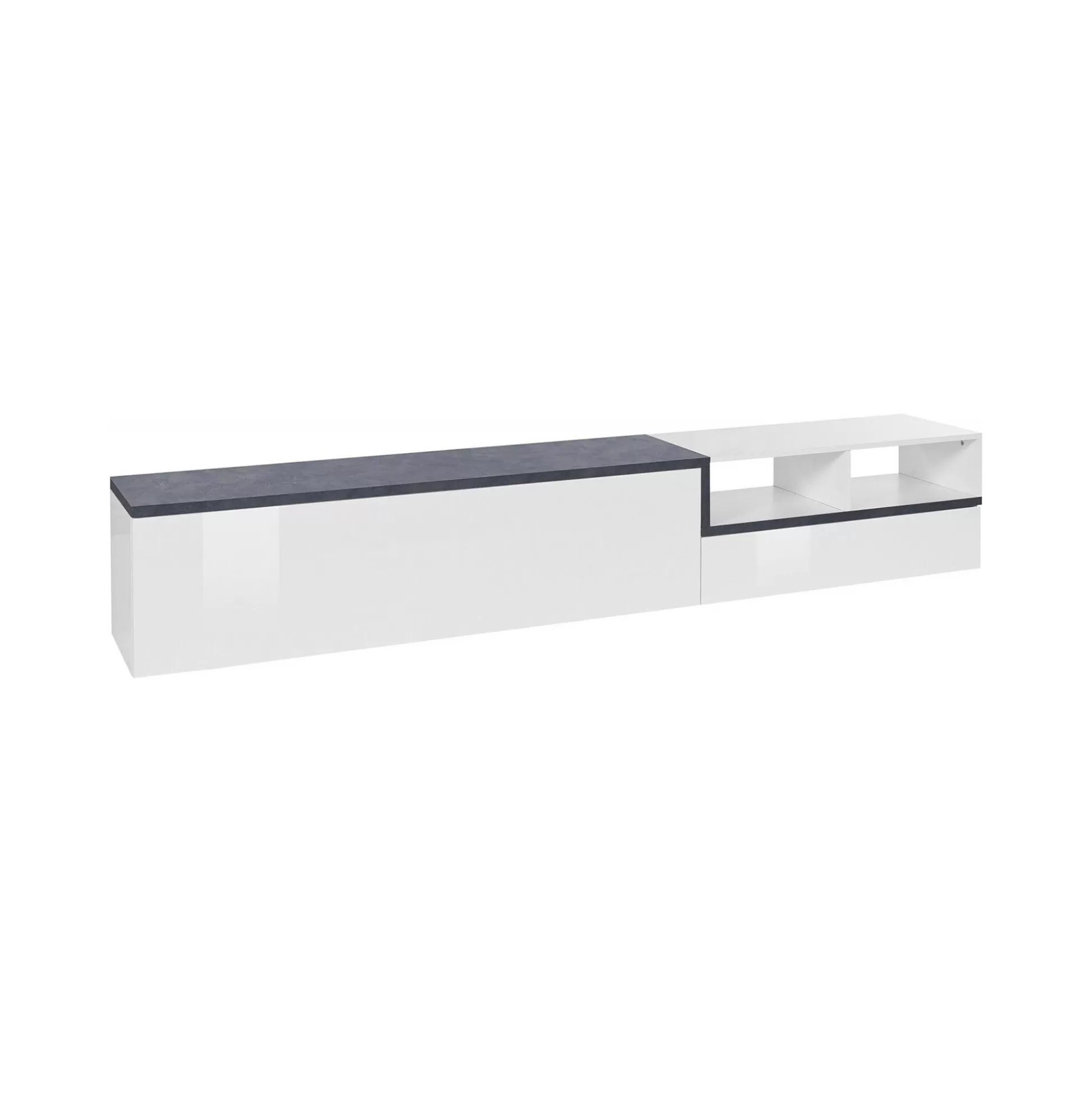 Dmora Mobili Porta Tv<Mobile porta TV Dmate, cm 240x40h50, Bianco lucido e Ardesia
