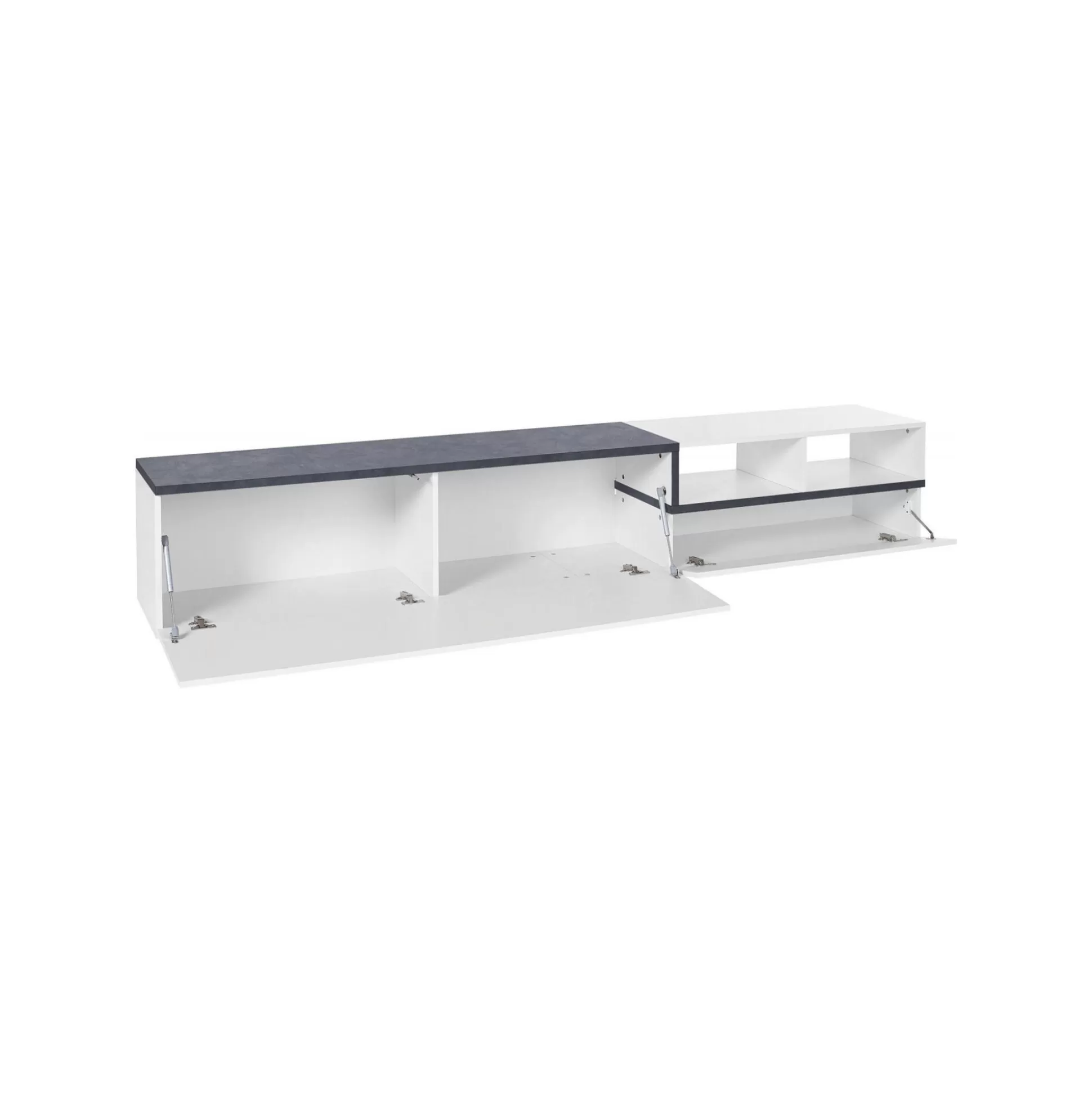 Dmora Mobili Porta Tv<Mobile porta TV Dmate, cm 240x40h50, Bianco lucido e Ardesia
