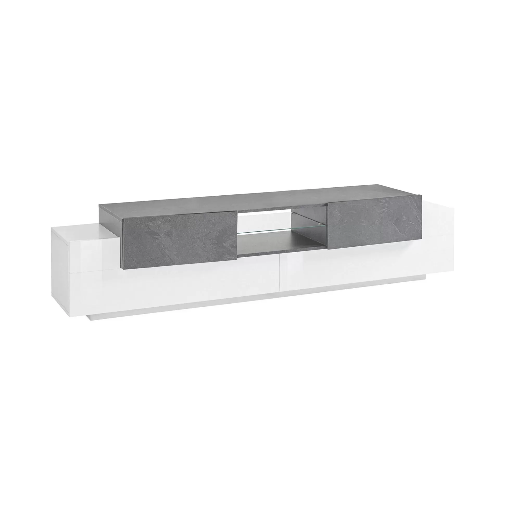 Dmora Mobili Porta Tv<Mobile porta TV Dmusso, cm 220x45h51, Bianco lucido e Ardesia