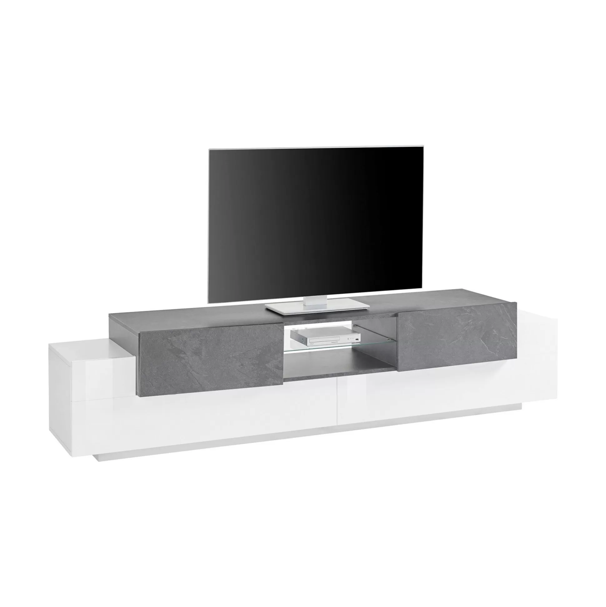 Dmora Mobili Porta Tv<Mobile porta TV Dmusso, cm 220x45h51, Bianco lucido e Ardesia