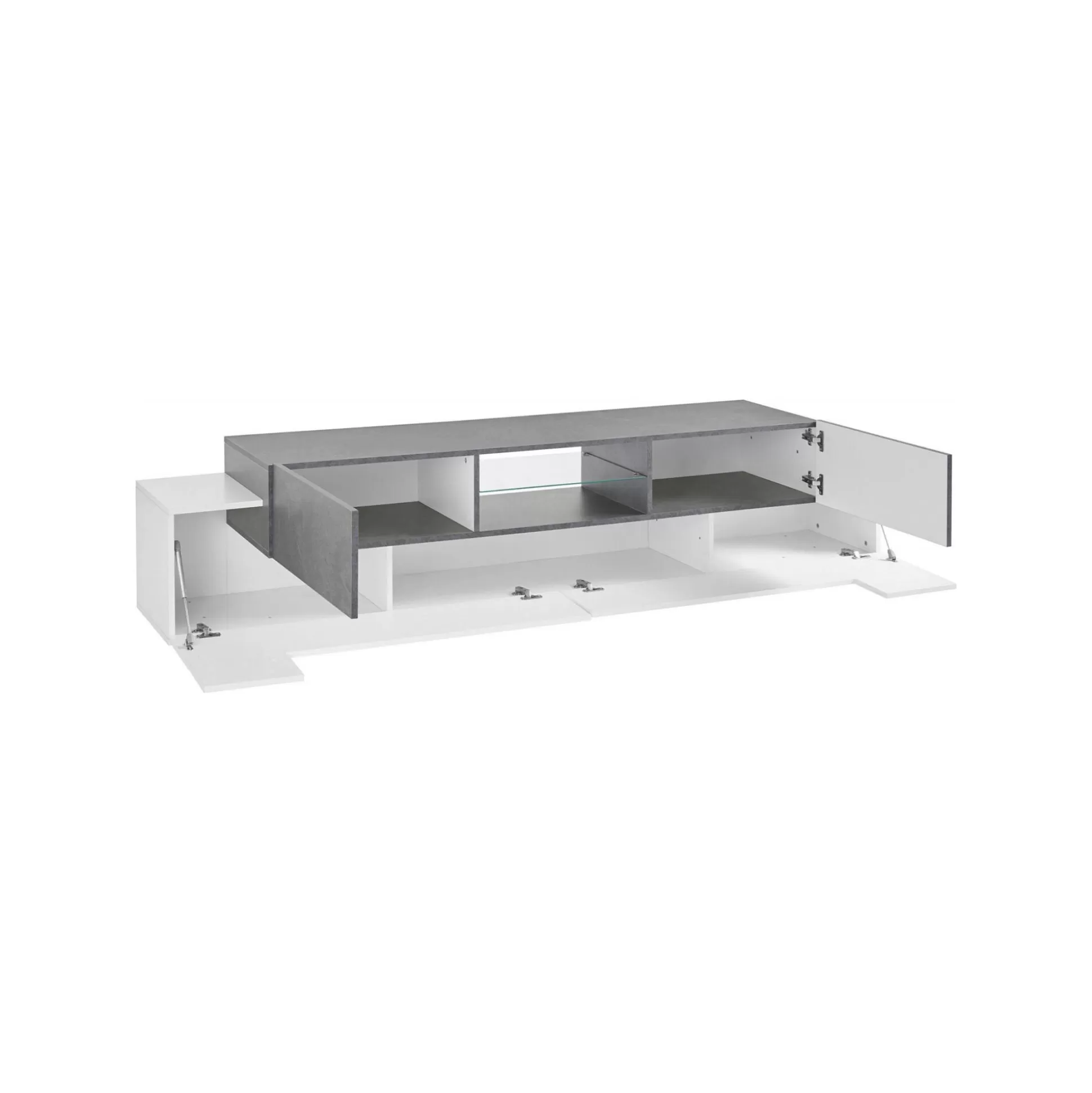 Dmora Mobili Porta Tv<Mobile porta TV Dmusso, cm 220x45h51, Bianco lucido e Ardesia