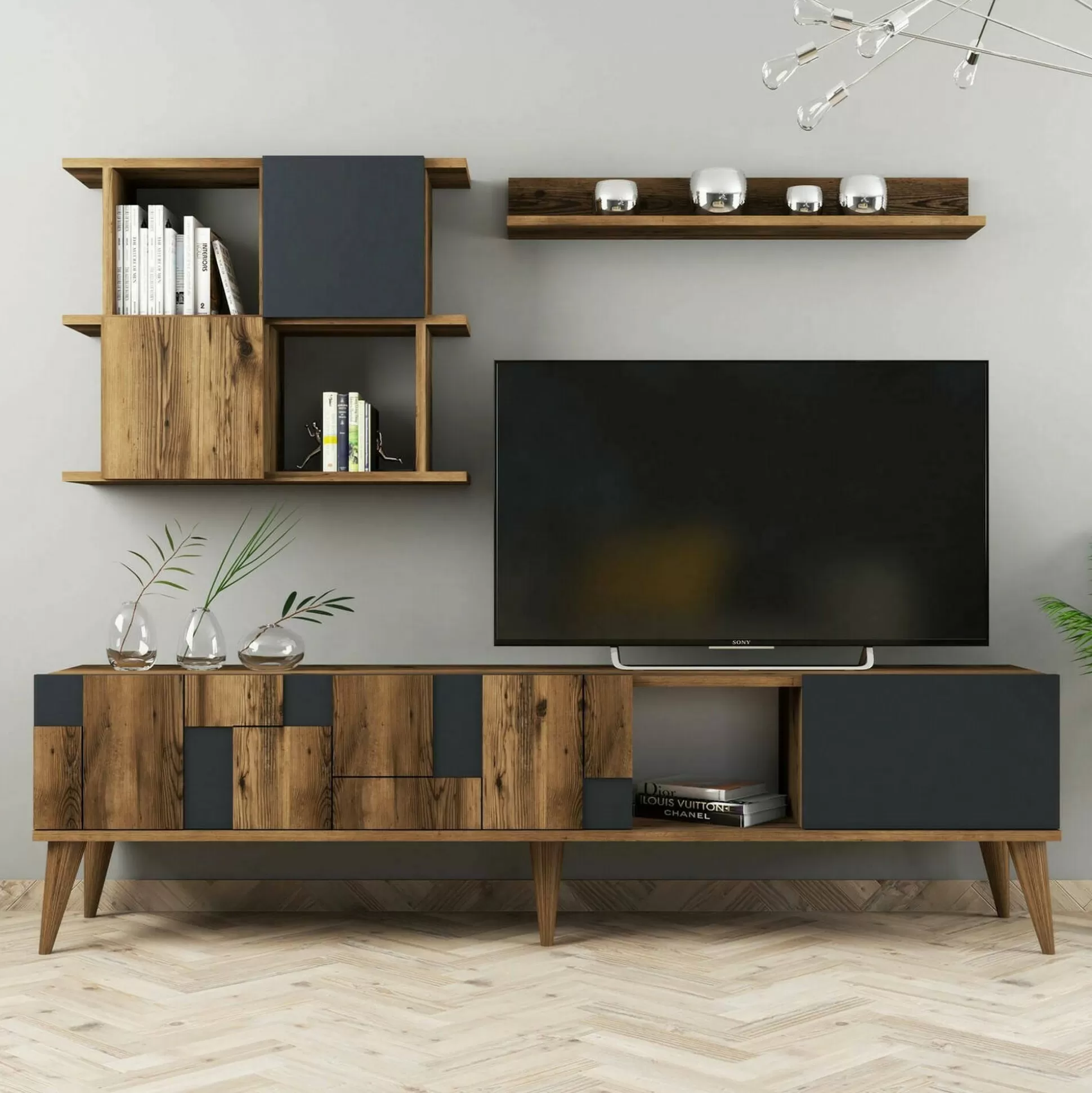 Dmora Mobili Porta Tv<Mobile porta TV Dora, 180x34h49 cm, Noce e Antracite